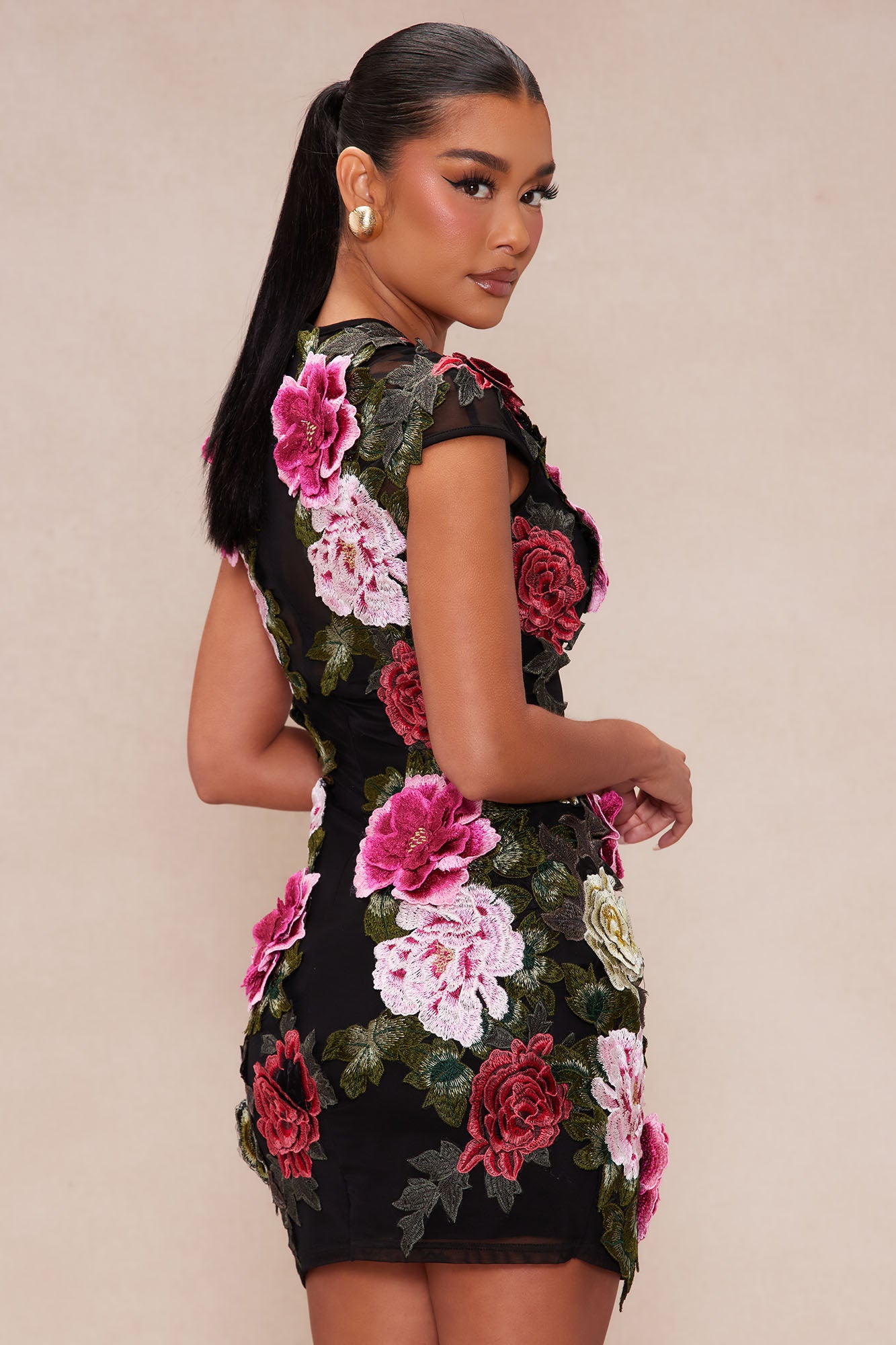 Dalia Embroidered Mesh Mini Dress - Black/combo - Image 4