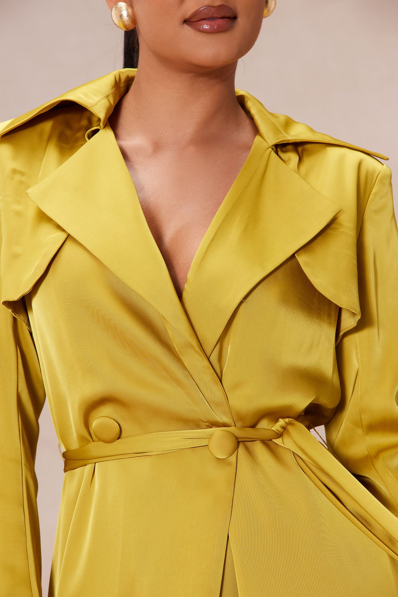 Gabriella Satin Trench Coat And Pant Set - Chartreuse - Image 4