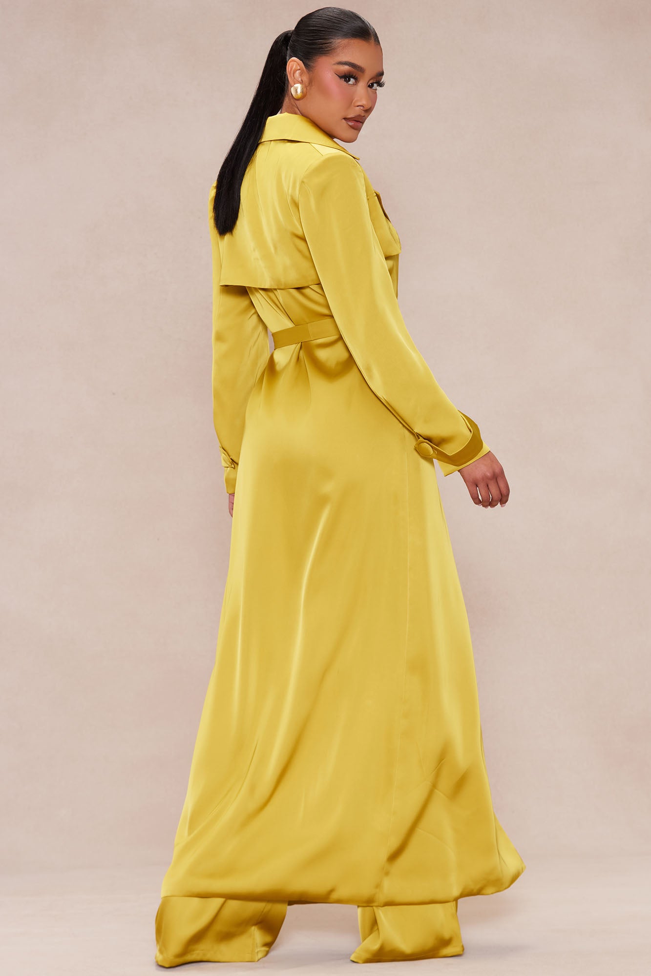 Gabriella Satin Trench Coat And Pant Set - Chartreuse - Image 5