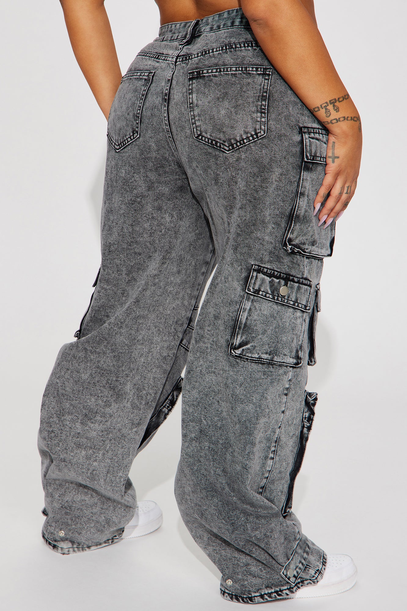 Billie Low Slung Cargo Jeans - Acid Wash Black - Image 7