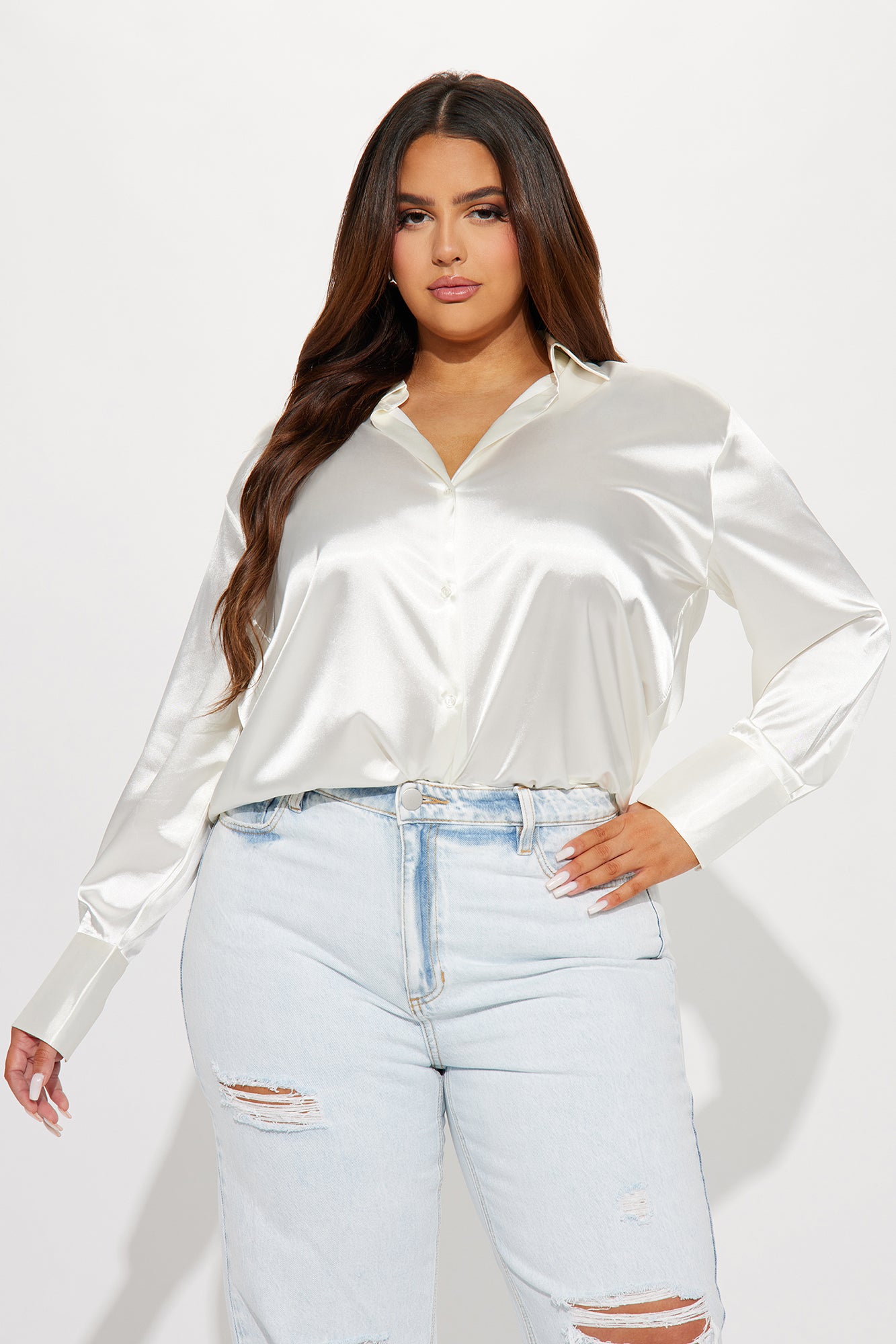 Closet Staple Satin Shirt - Ivory - Image 4