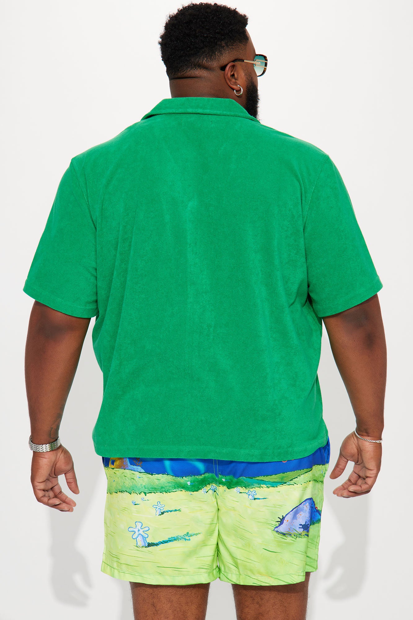 Dipped Terry Short Sleeve Cuban Shirt - Green - Image 7