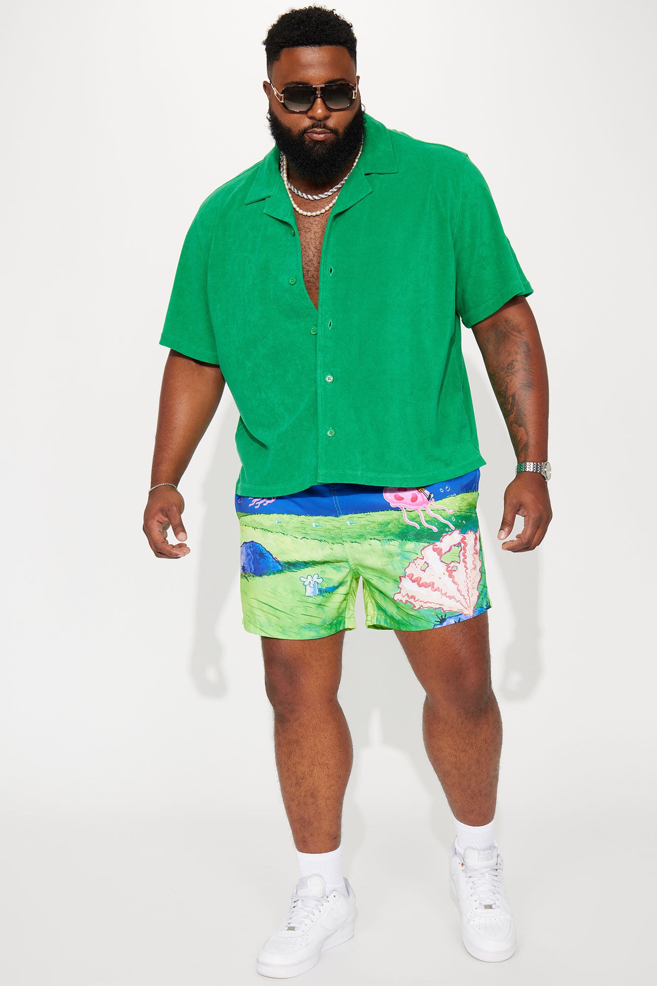 Dipped Terry Short Sleeve Cuban Shirt - Green - Image 5