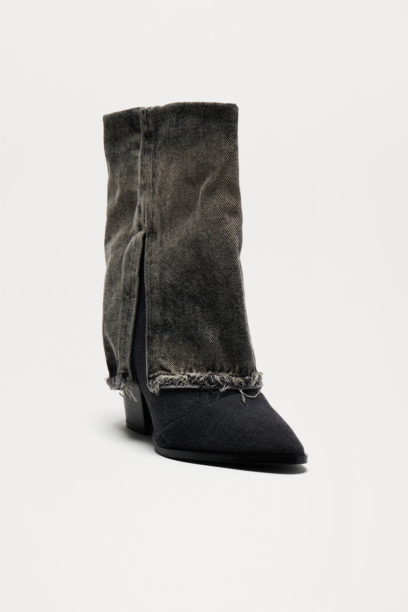 Ashlynn Overlay Denim Boots - Black - Image 3