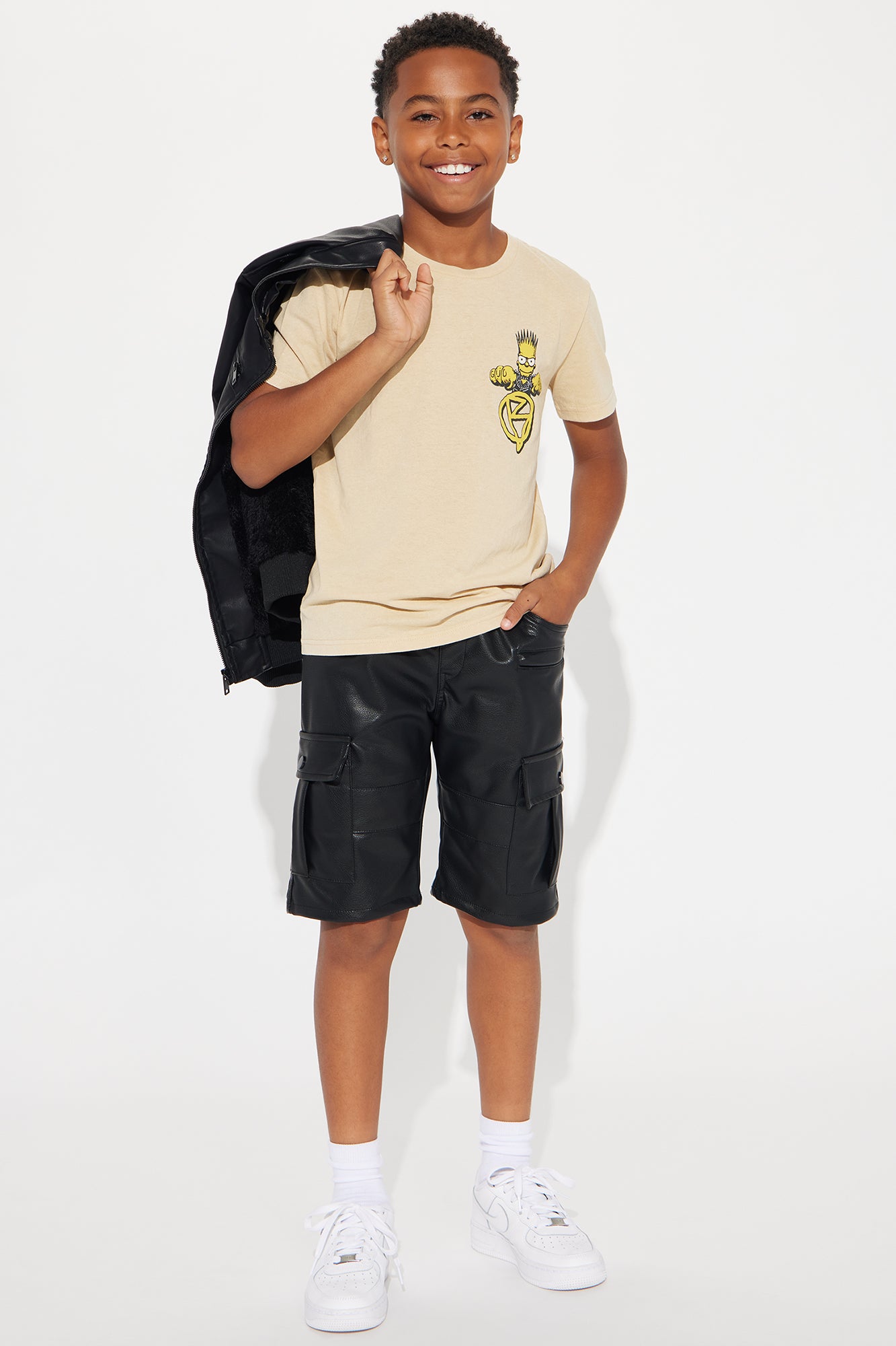 Mini Bart Simpson Punk Front & Back Short Sleeve Tee - Sand - Image 3