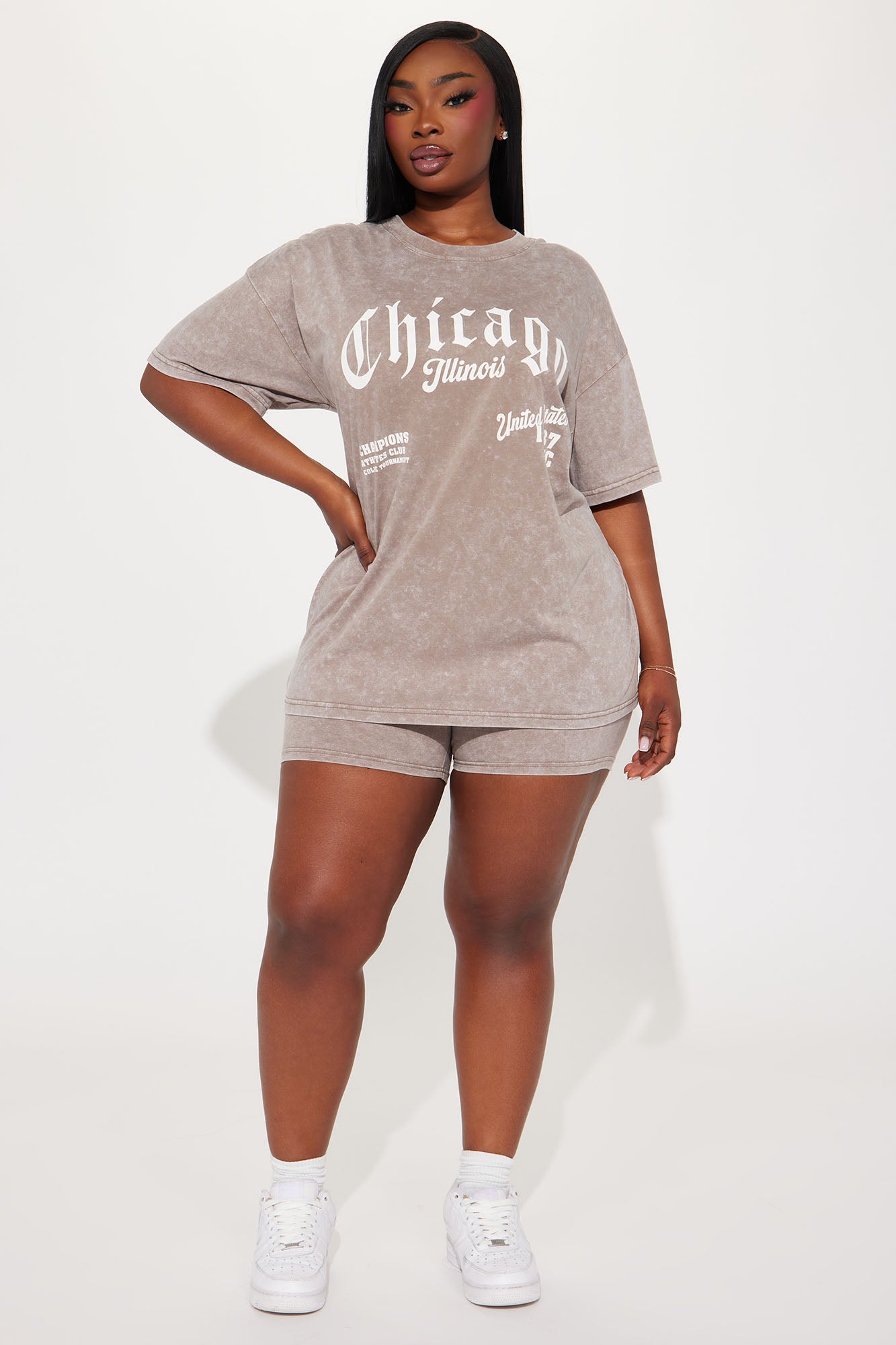Chicago Washed Biker Short Set - Mocha - Image 4