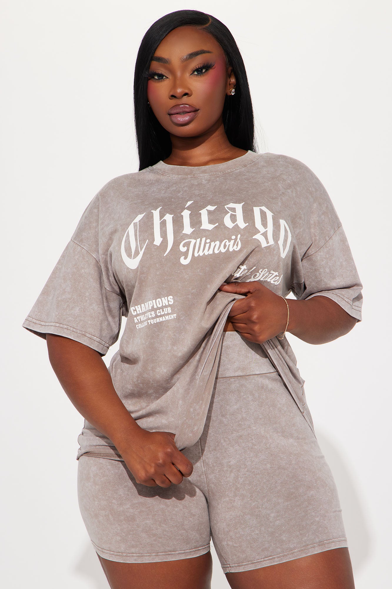 Chicago Washed Biker Short Set - Mocha - Image 5