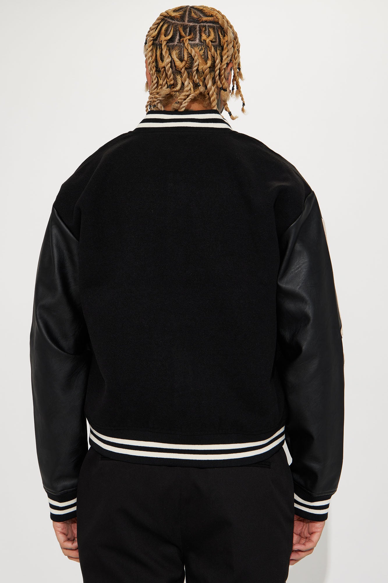 Bone Applique Varsity Bomber Jacket - Black - Image 5