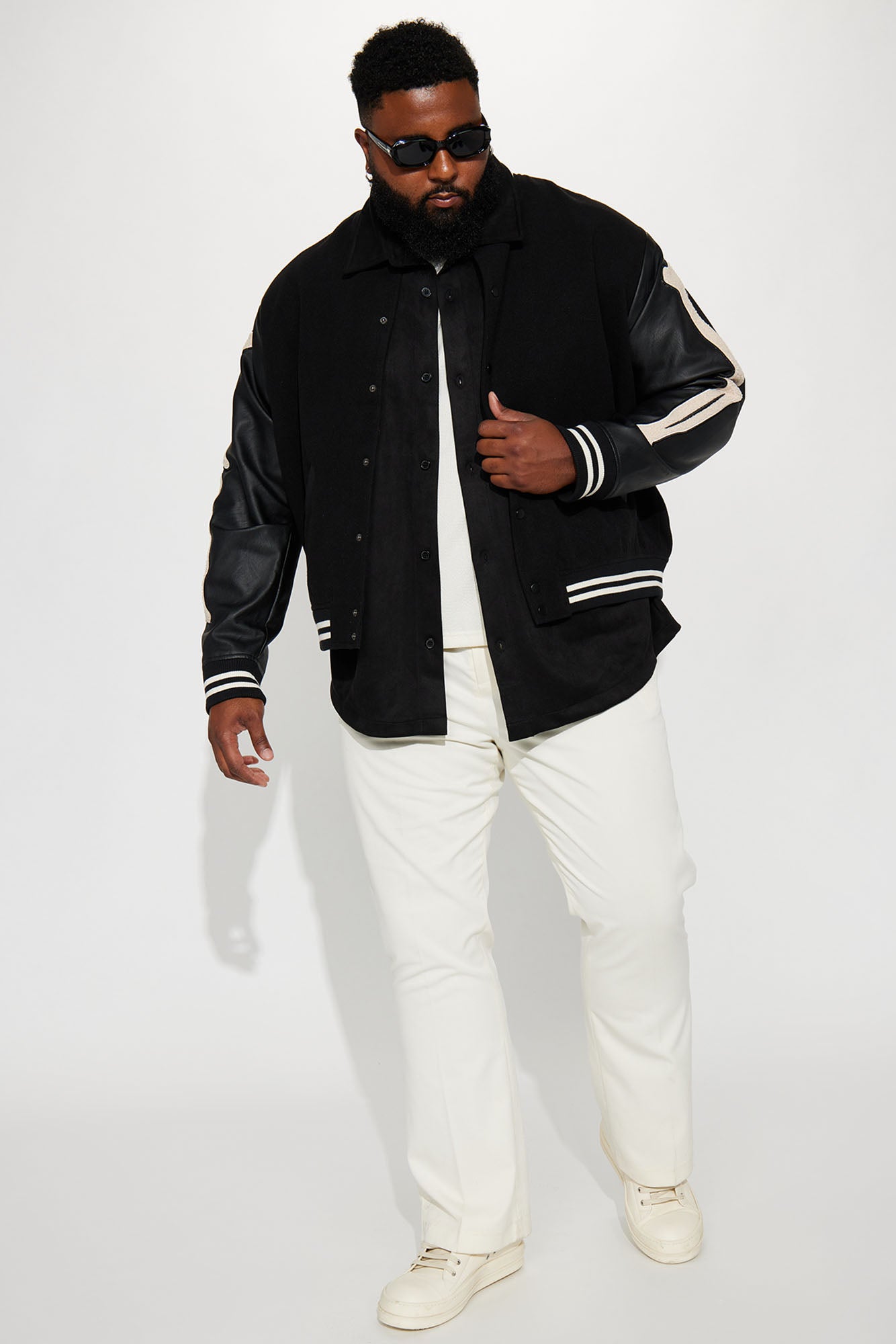 Bone Applique Varsity Bomber Jacket - Black - Image 6