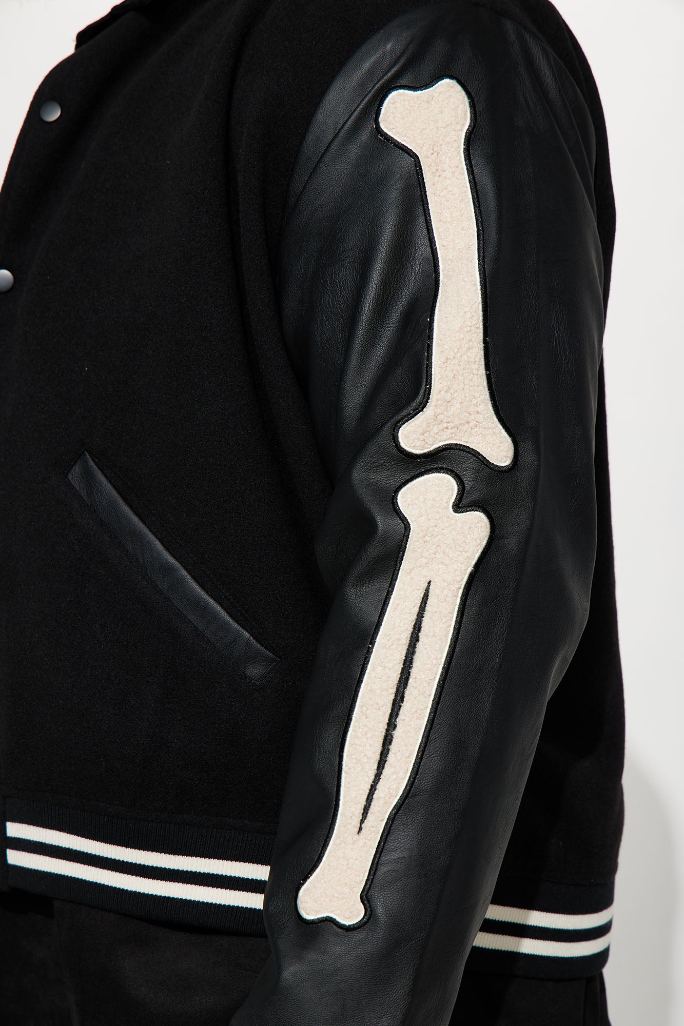 Bone Applique Varsity Bomber Jacket - Black - Image 7