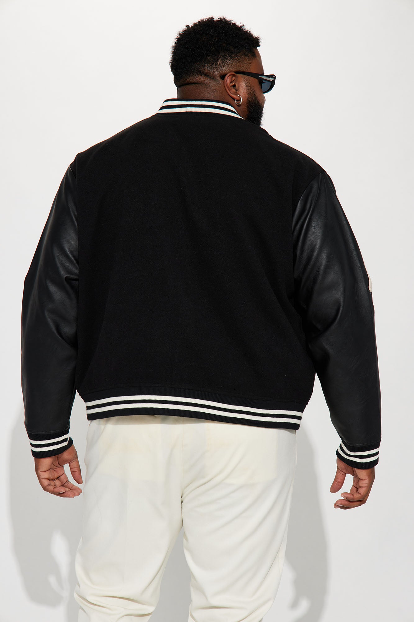Bone Applique Varsity Bomber Jacket - Black - Image 8