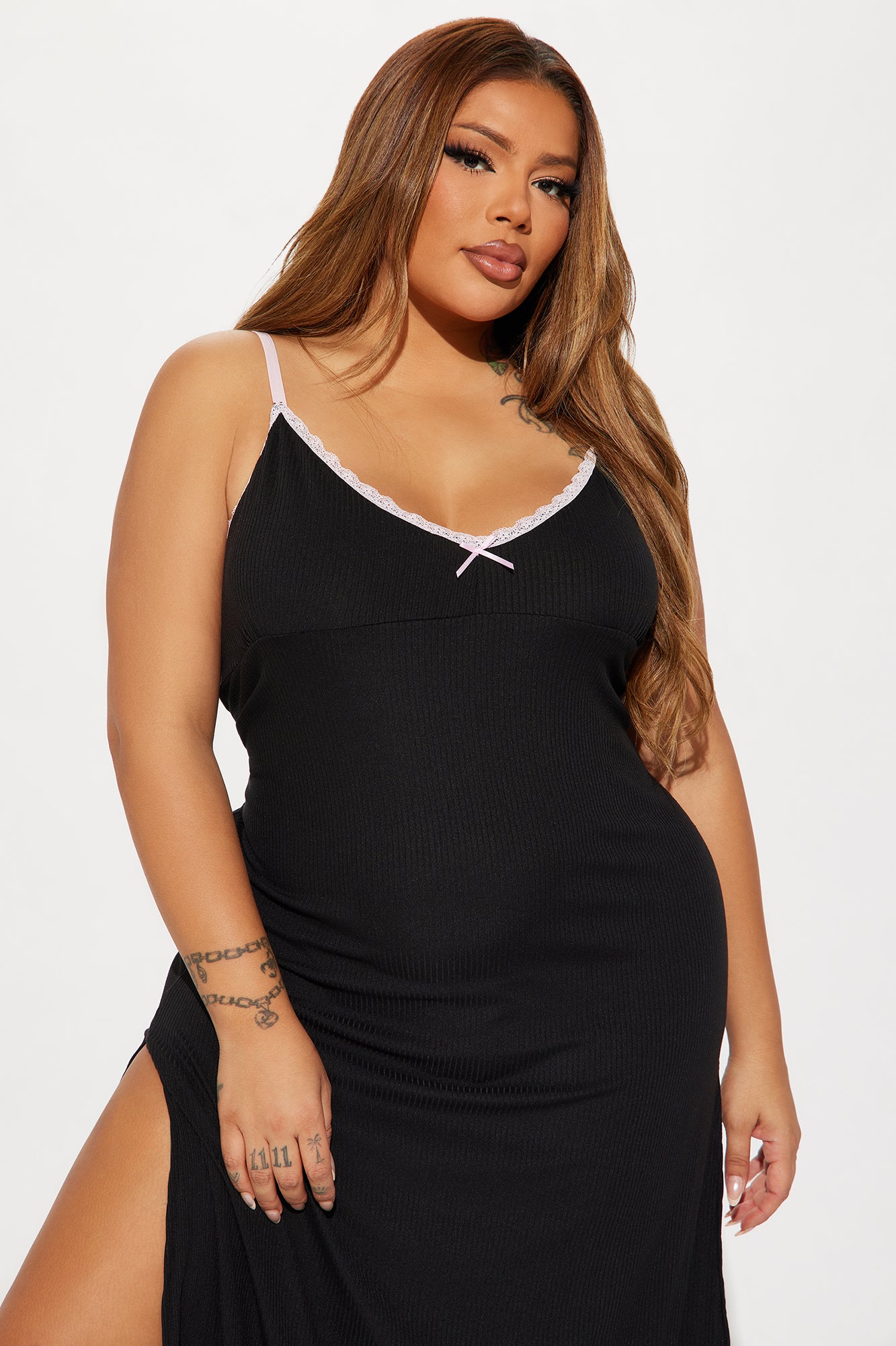 Sleepy Girl Ribbed Maxi PJ Sleep Dress - Black - Image 5