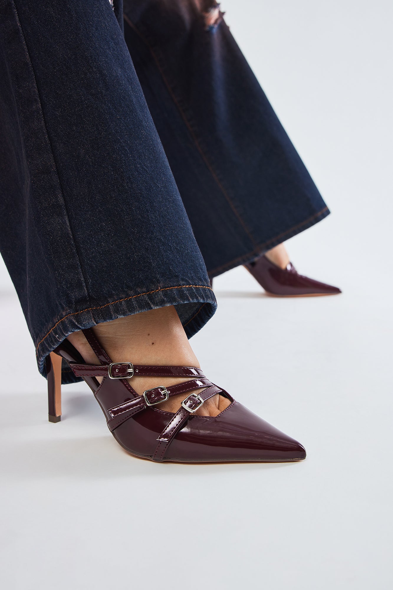 Blake Tiny Buckle Slingback Pumps - Burgundy - Image 4