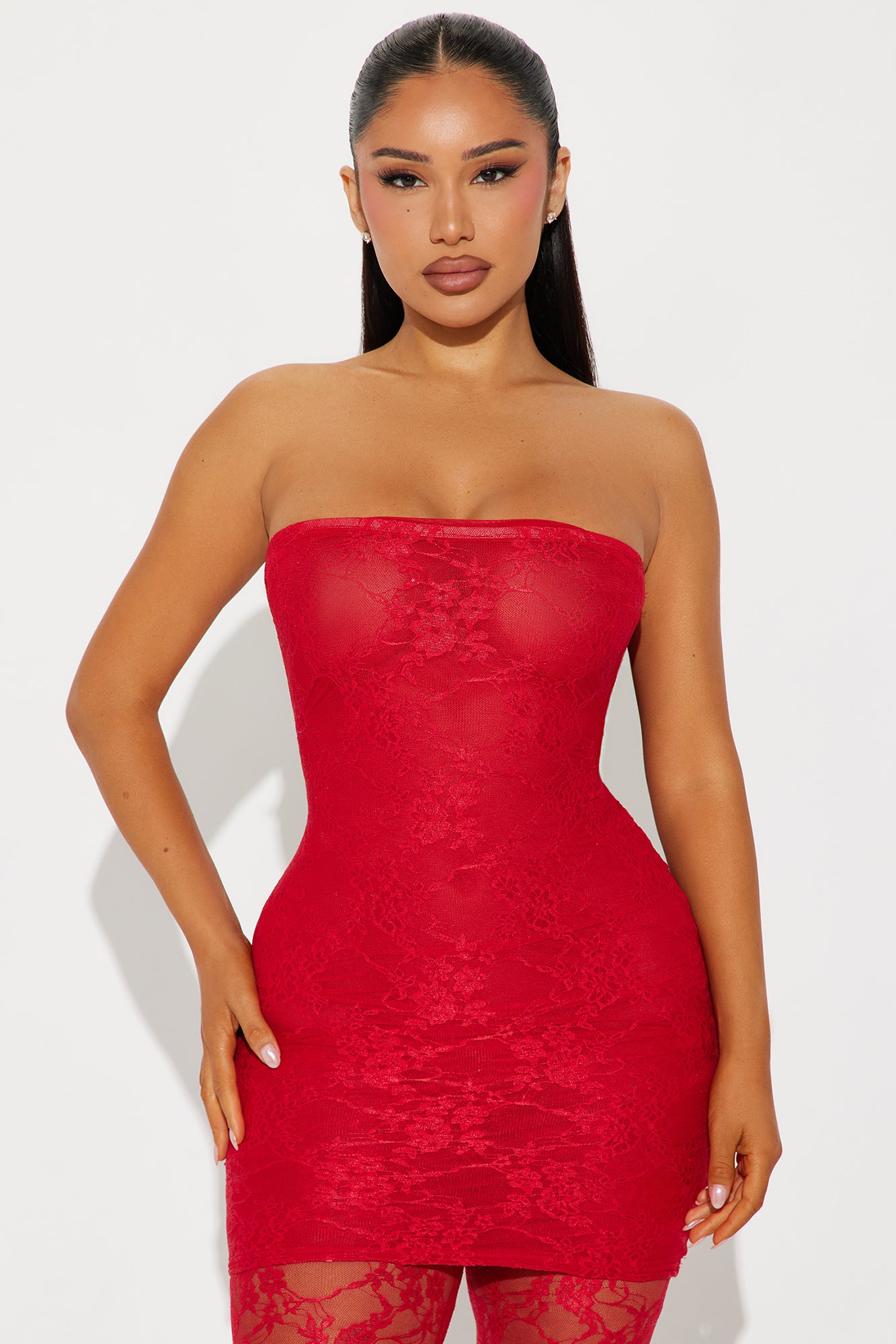 So Lovely Lace Micro Mini Dress Set - Red - Image 4