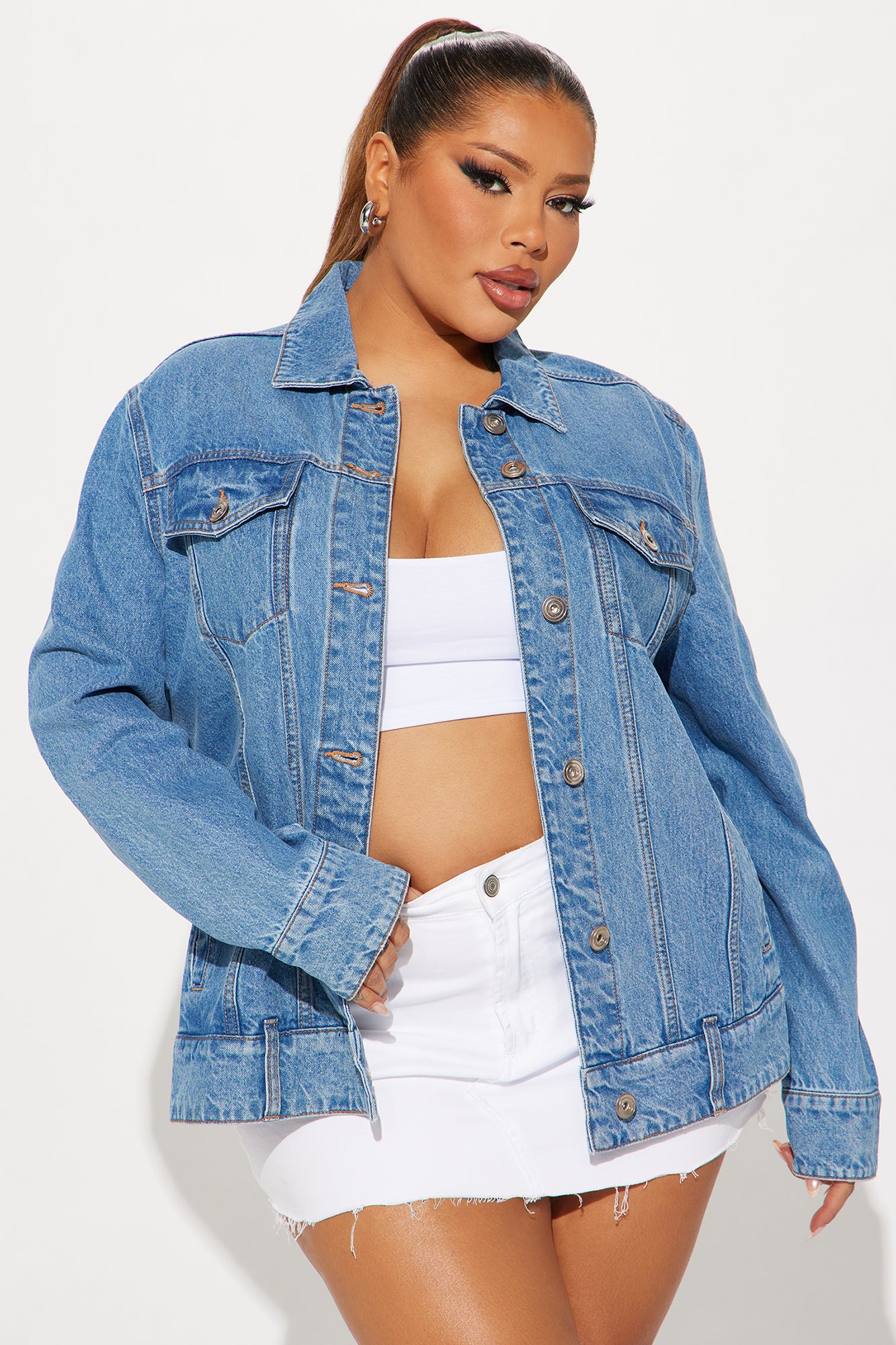 Instant Crush Denim Trucker Jacket - Medium Wash - Image 4