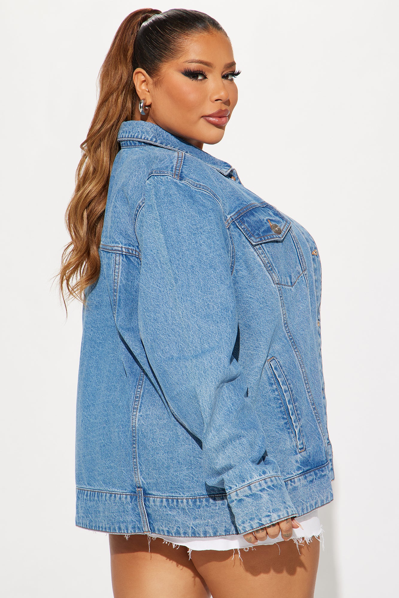 Instant Crush Denim Trucker Jacket - Medium Wash - Image 6