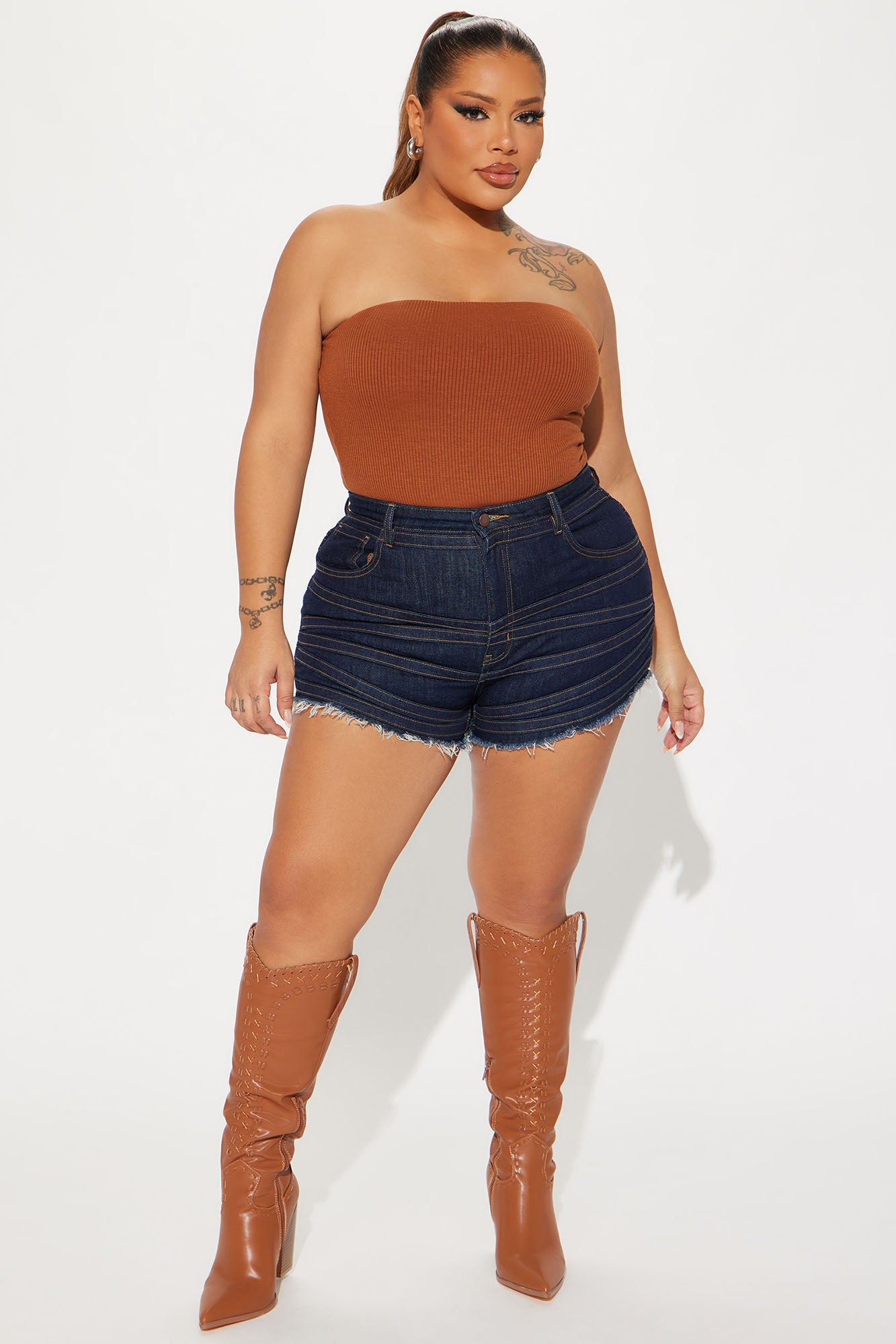 Not As It Seams Stretch Denim Shorts - Dark Wash - Image 4