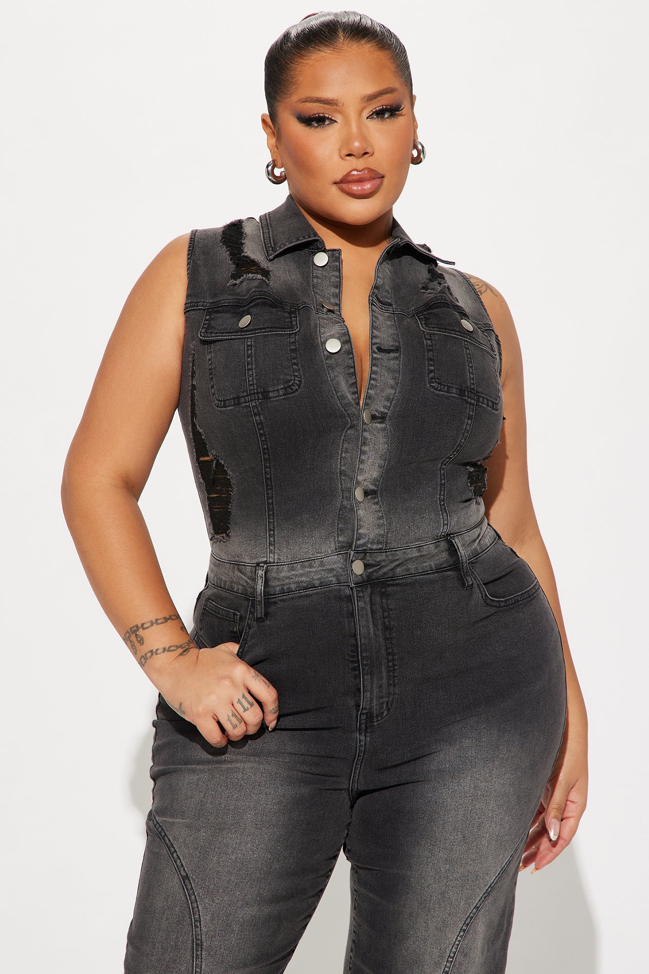 There's No Vacancy Denim Jumpsuit  - Black - Image 5