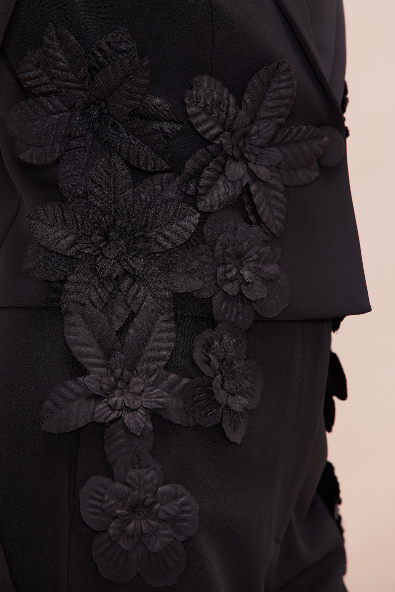 Vera Floral Applique Pant Suit Set - Black - Image 3