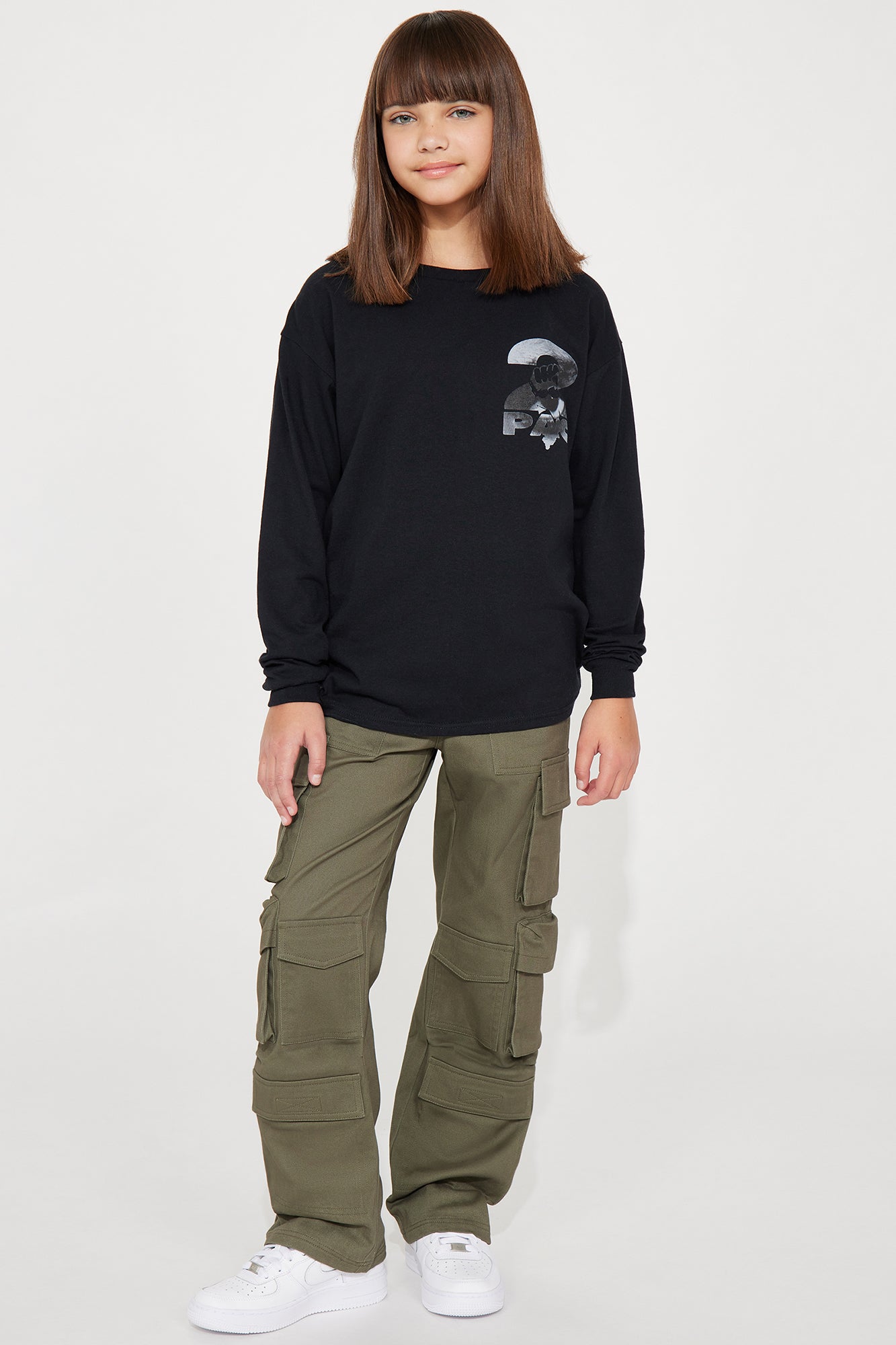 Mini Tupac Washed Crew Neck Long Sleeve Tee - Black Wash - Image 5