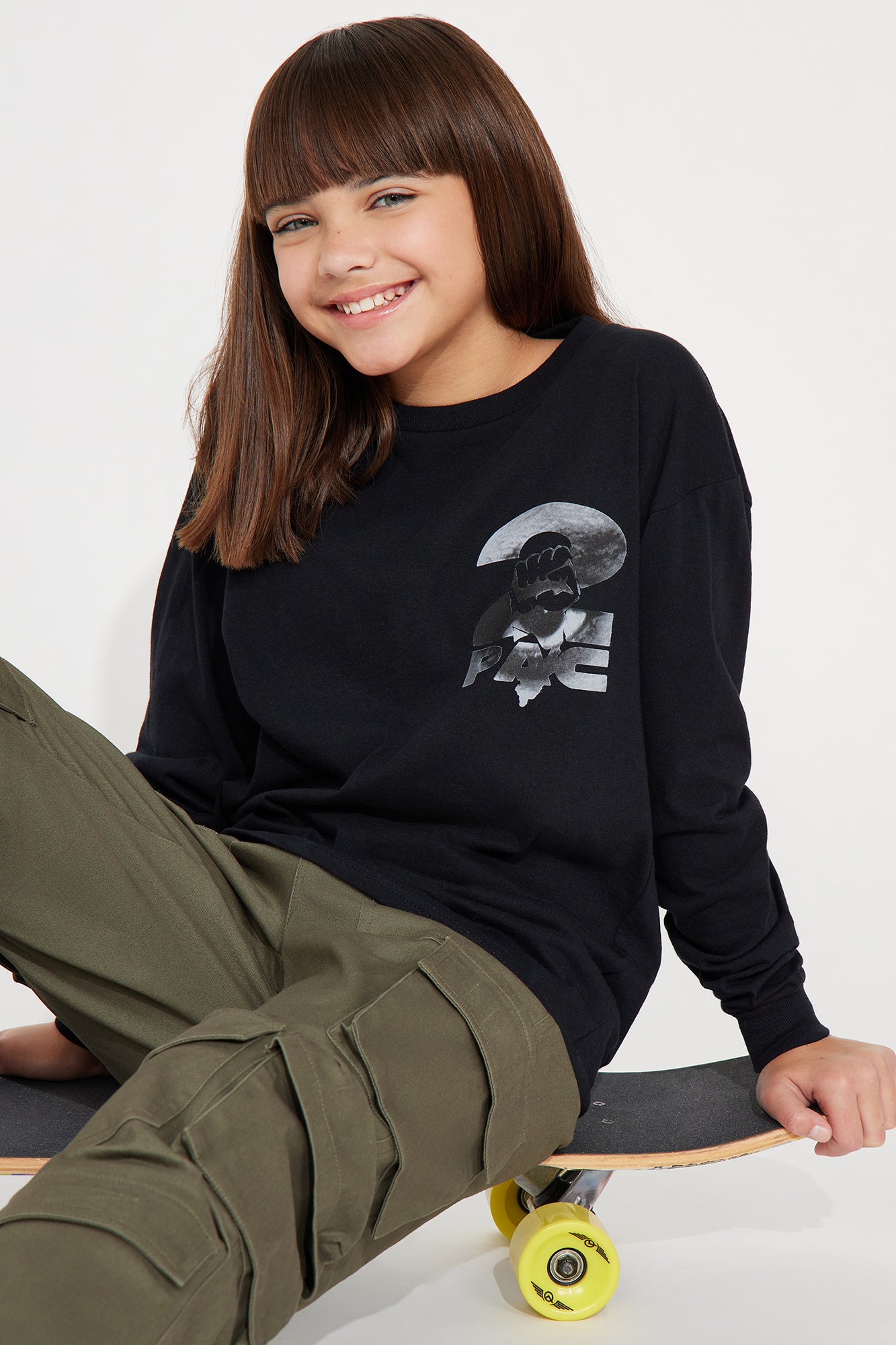 Mini Tupac Washed Crew Neck Long Sleeve Tee - Black Wash - Image 3