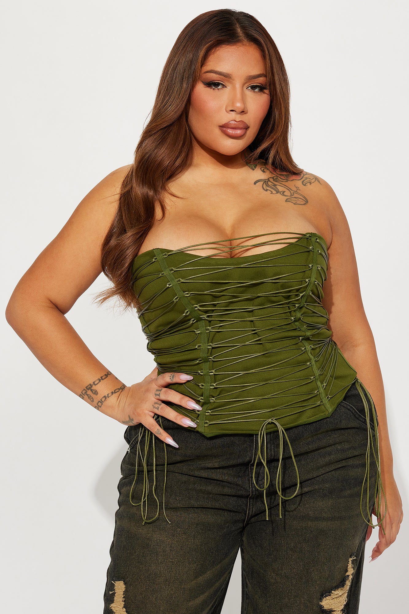 Hot List Strappy Corset top - Olive - Image 4