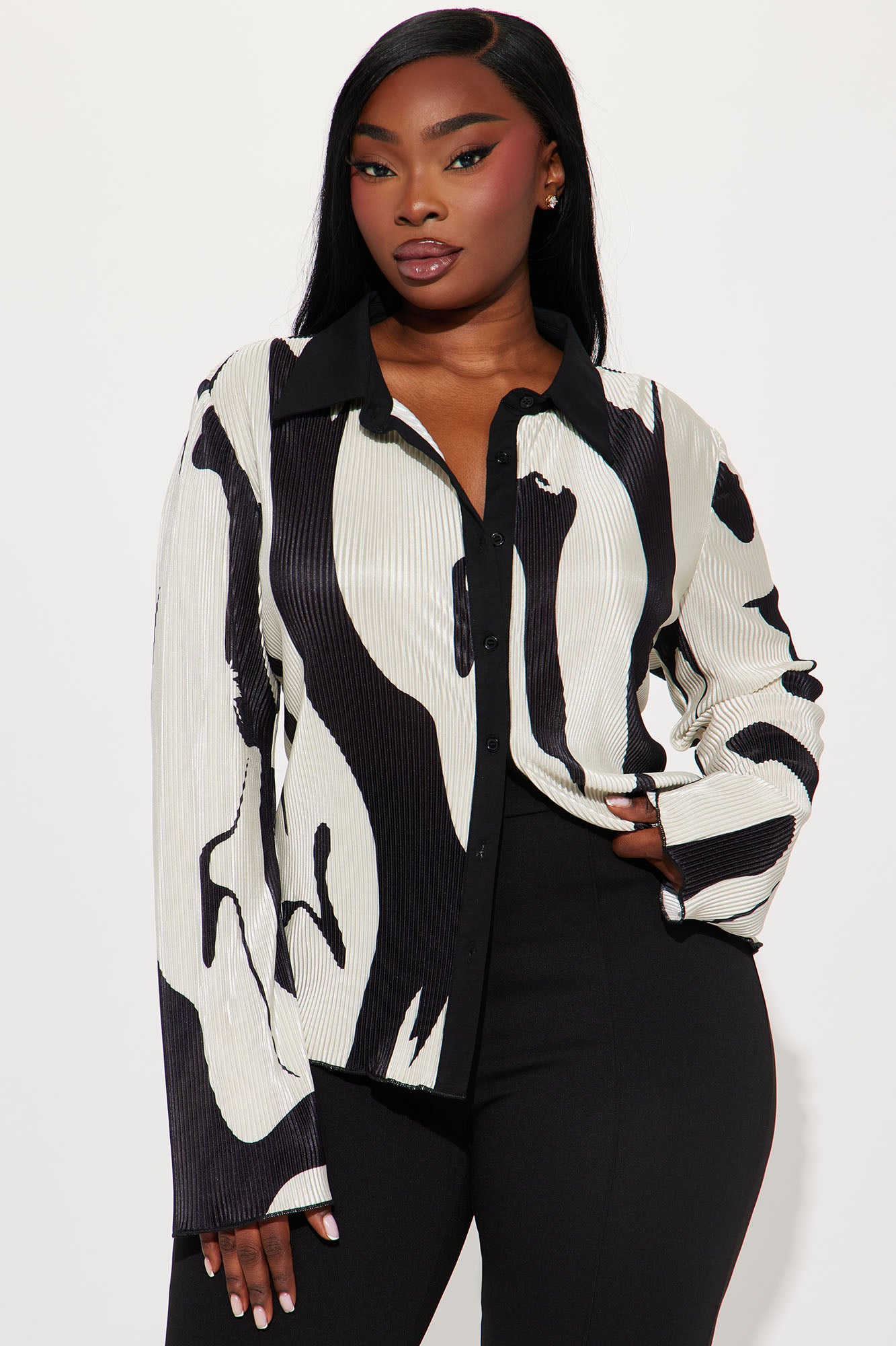 Zahara Button Up Top - Black/White - Image 4