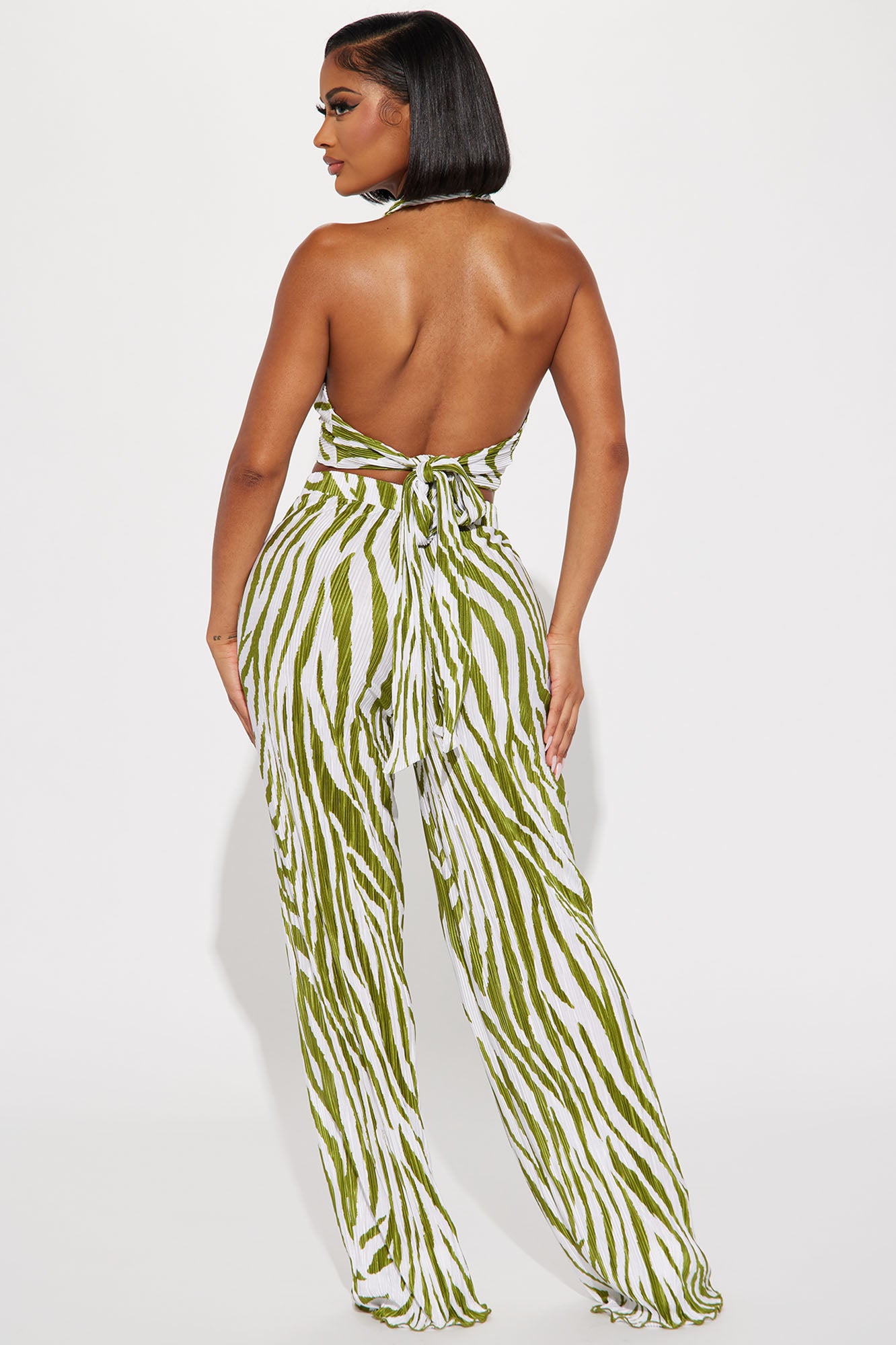 Always Around Plisse Pant Set - Olive - Image 3