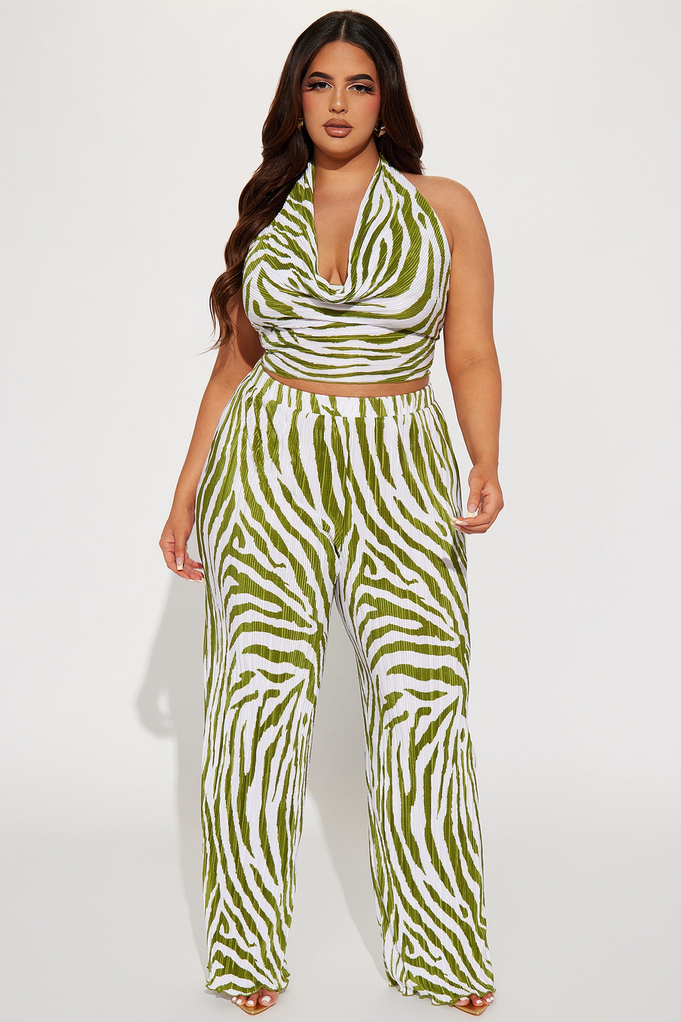 Always Around Plisse Pant Set - Olive - Image 4