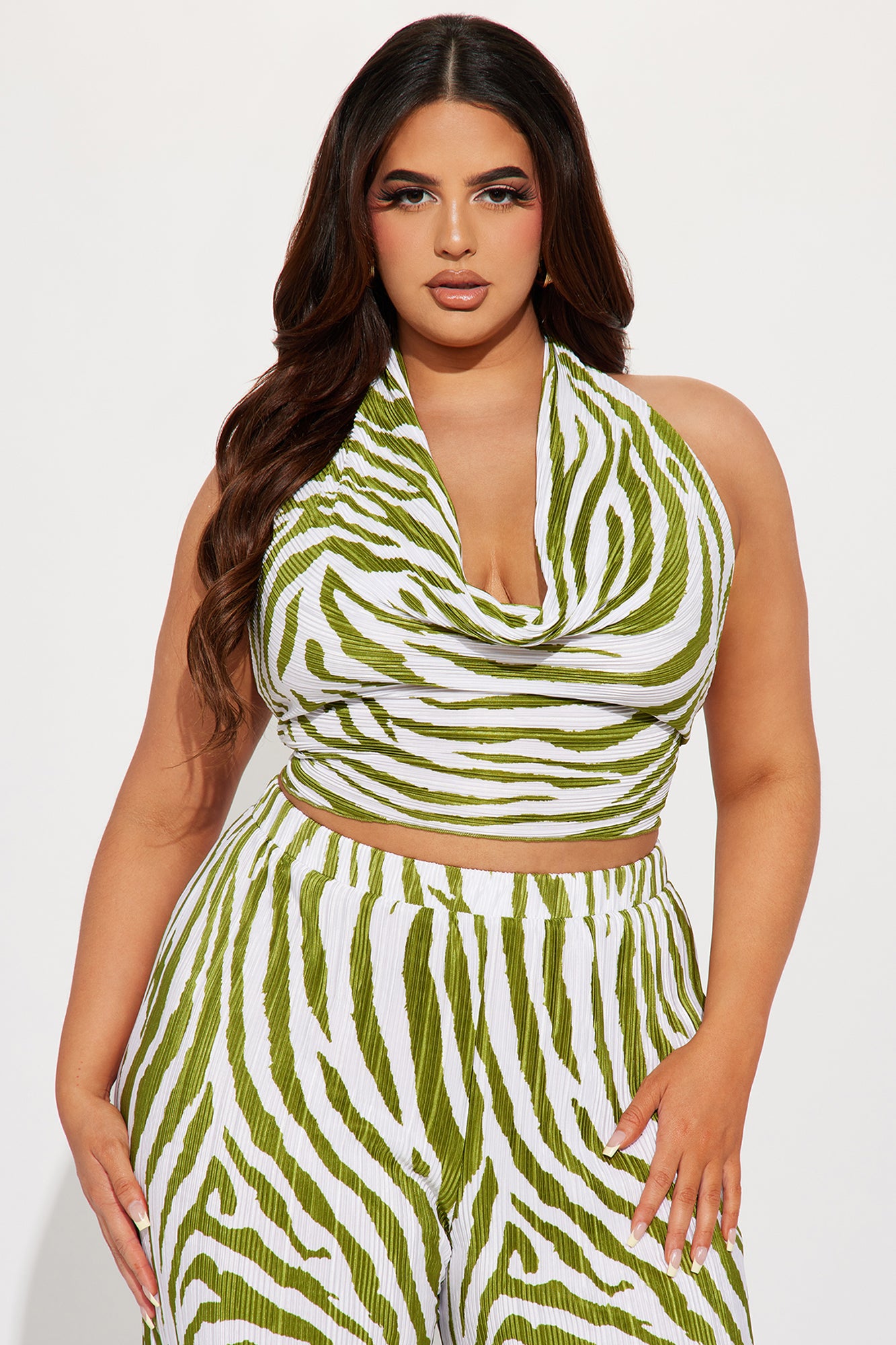 Always Around Plisse Pant Set - Olive - Image 5