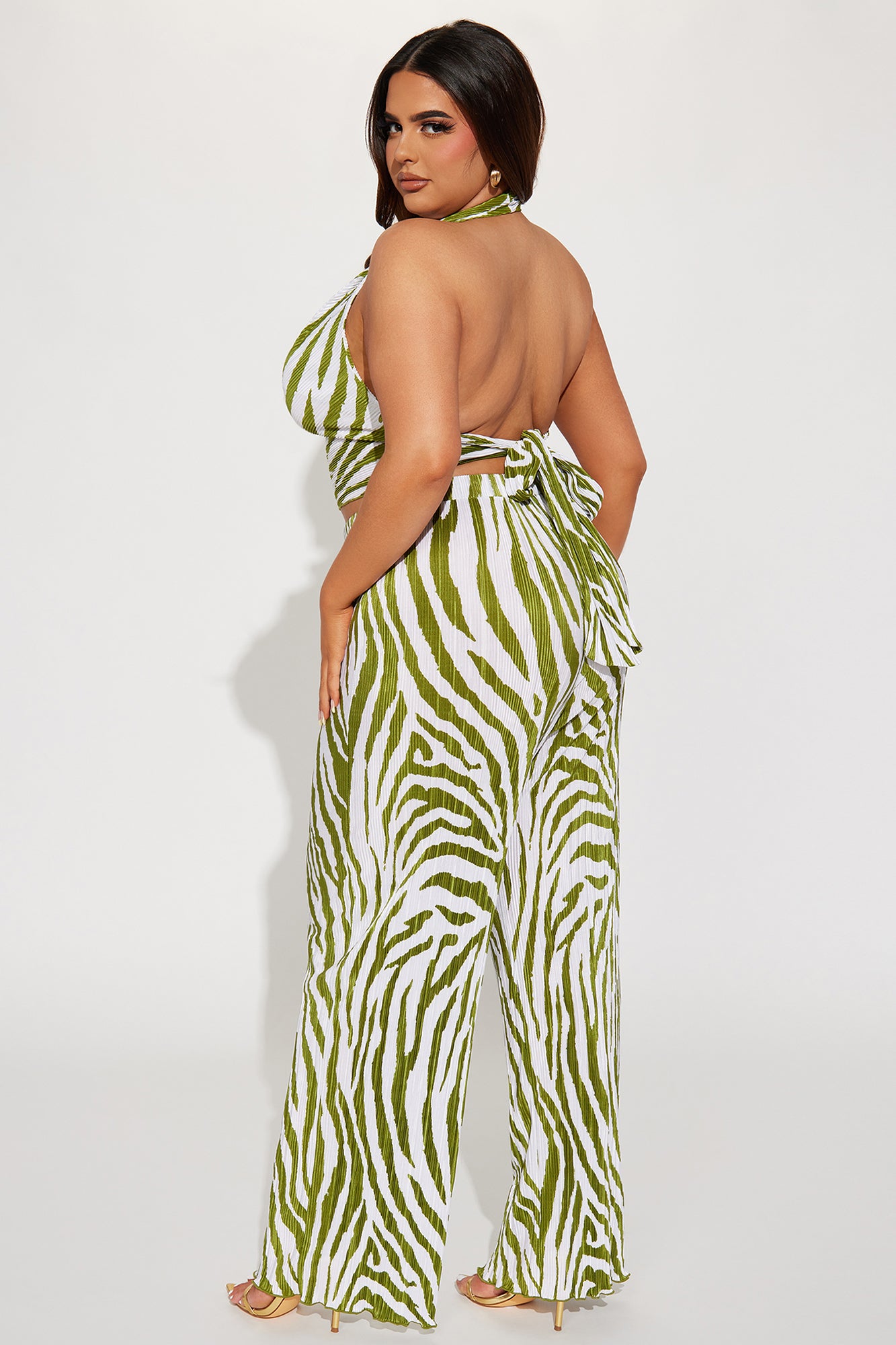 Always Around Plisse Pant Set - Olive - Image 6