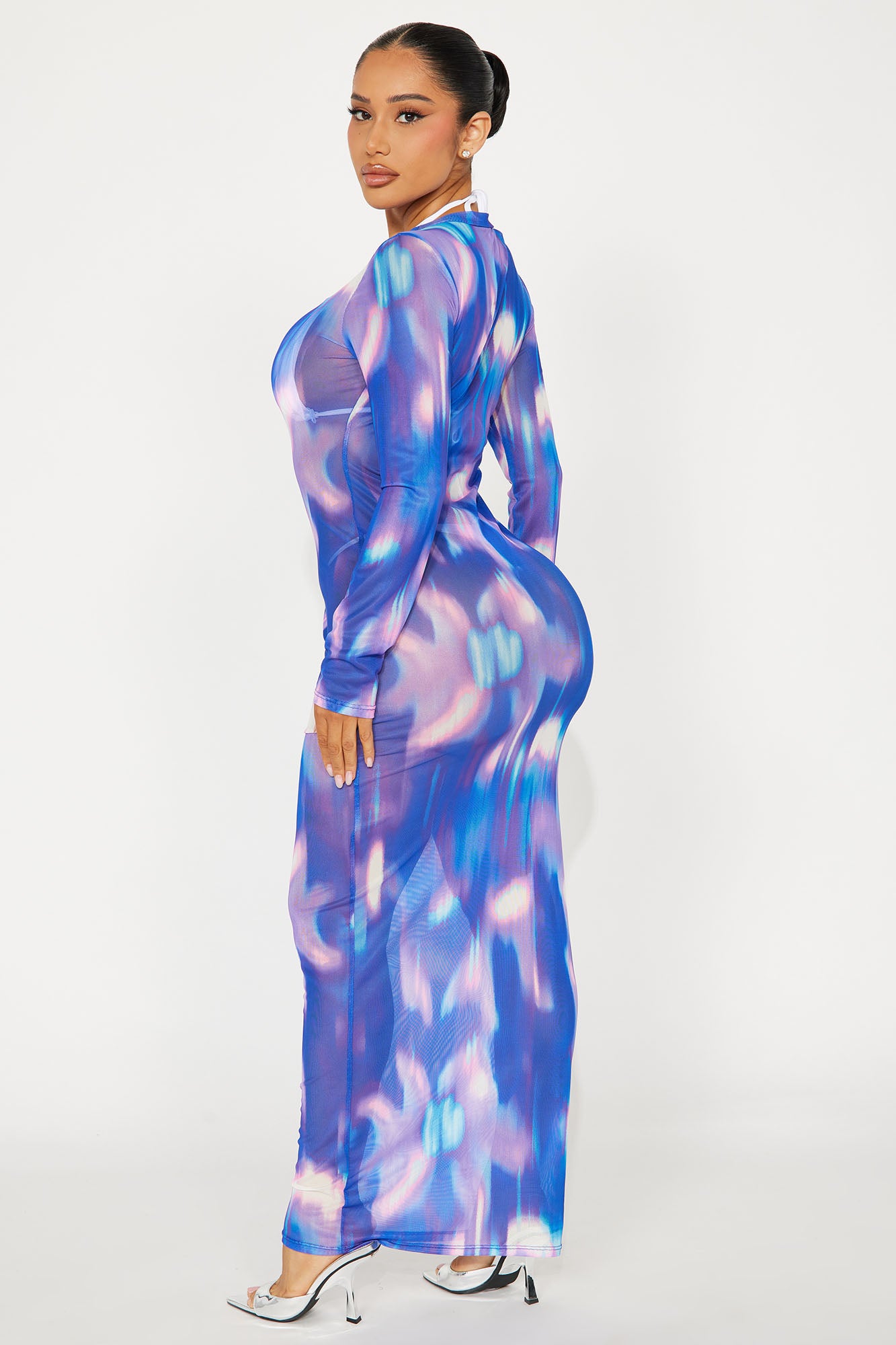 Thalia Mesh Cover Up Maxi Dress - Purple/combo - Image 3