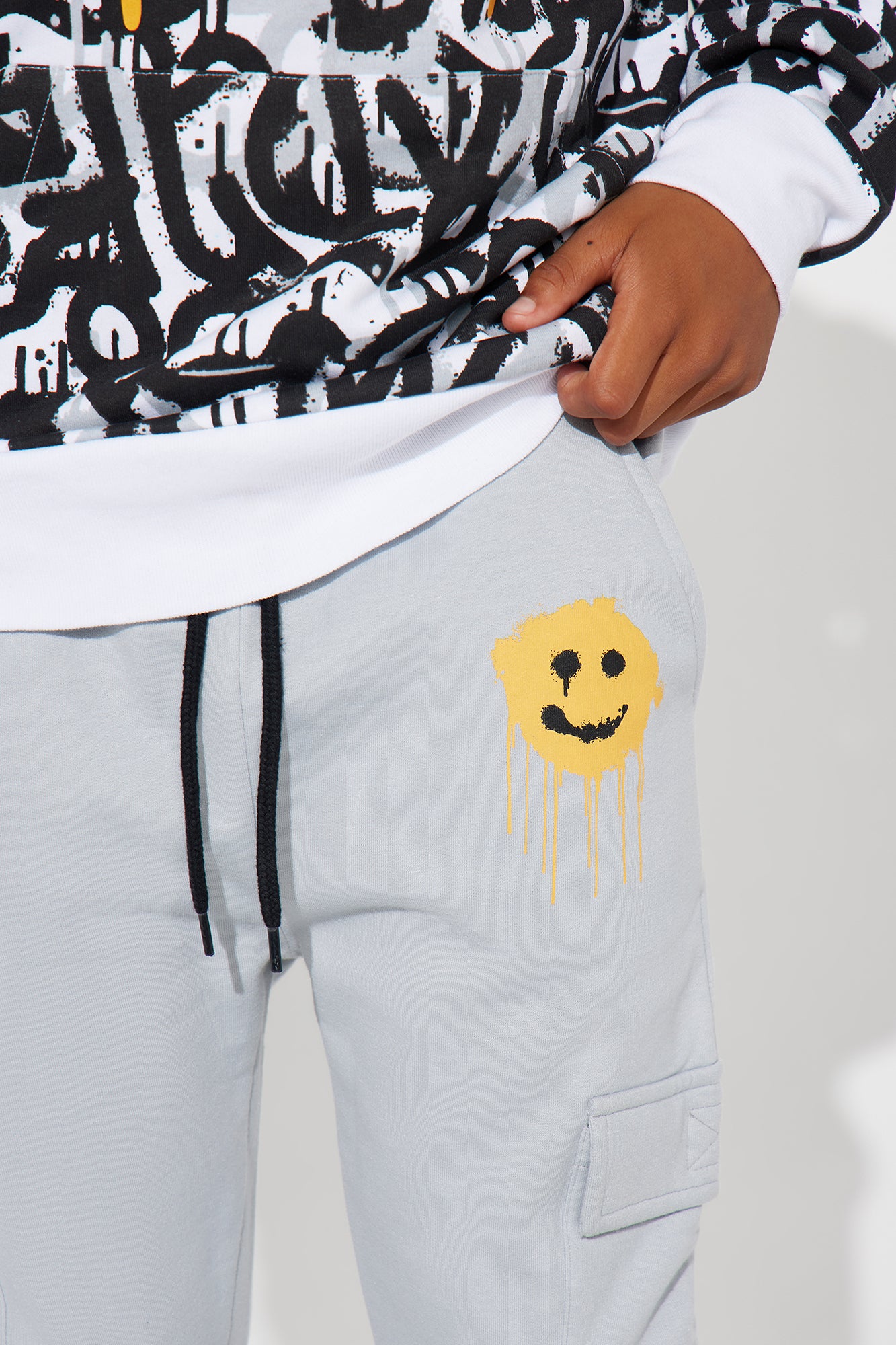 Mini Big Smiley Fleece Jogger Set - Grey - Image 3