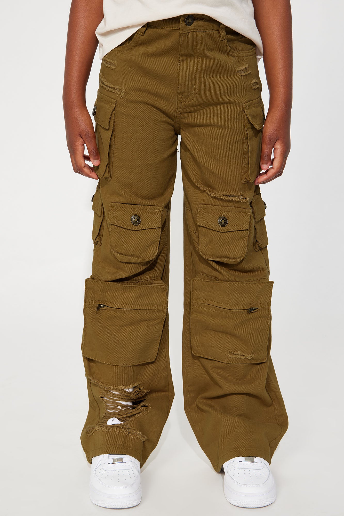Mini Lily High Rise Distressed Cargo Jeans - Camel - Image 3