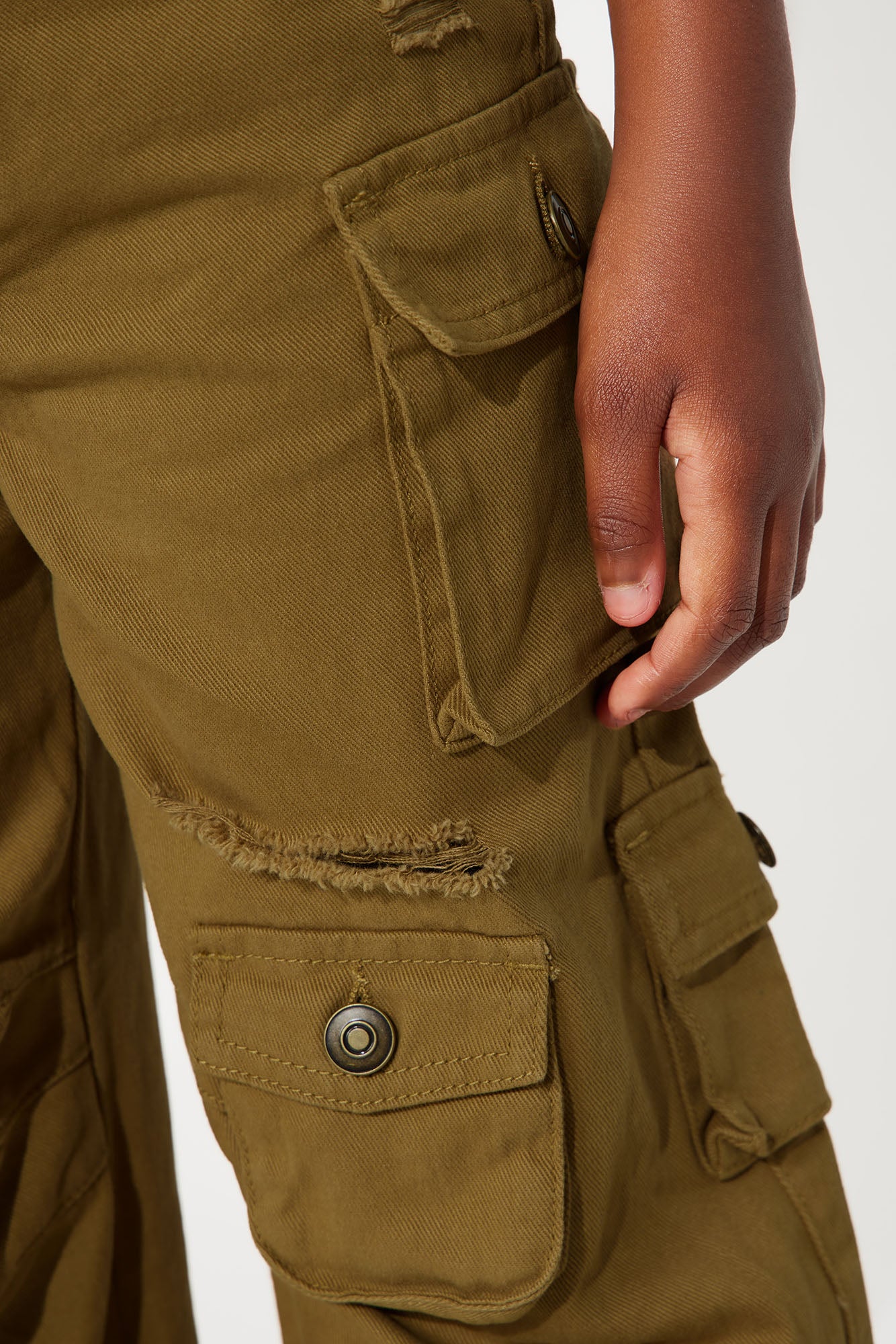 Mini Lily High Rise Distressed Cargo Jeans - Camel - Image 5