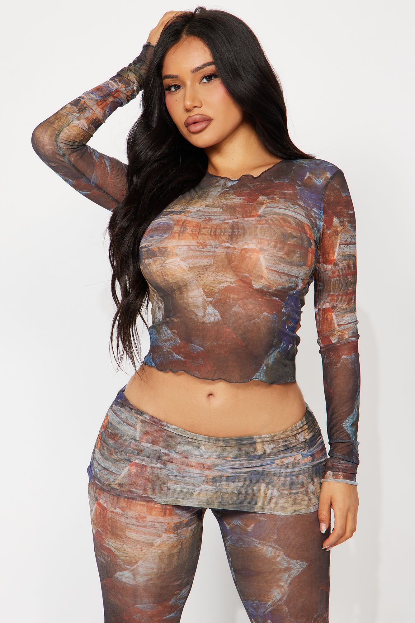 Cool Girl Mesh Pant Set - Brown/combo - Image 5
