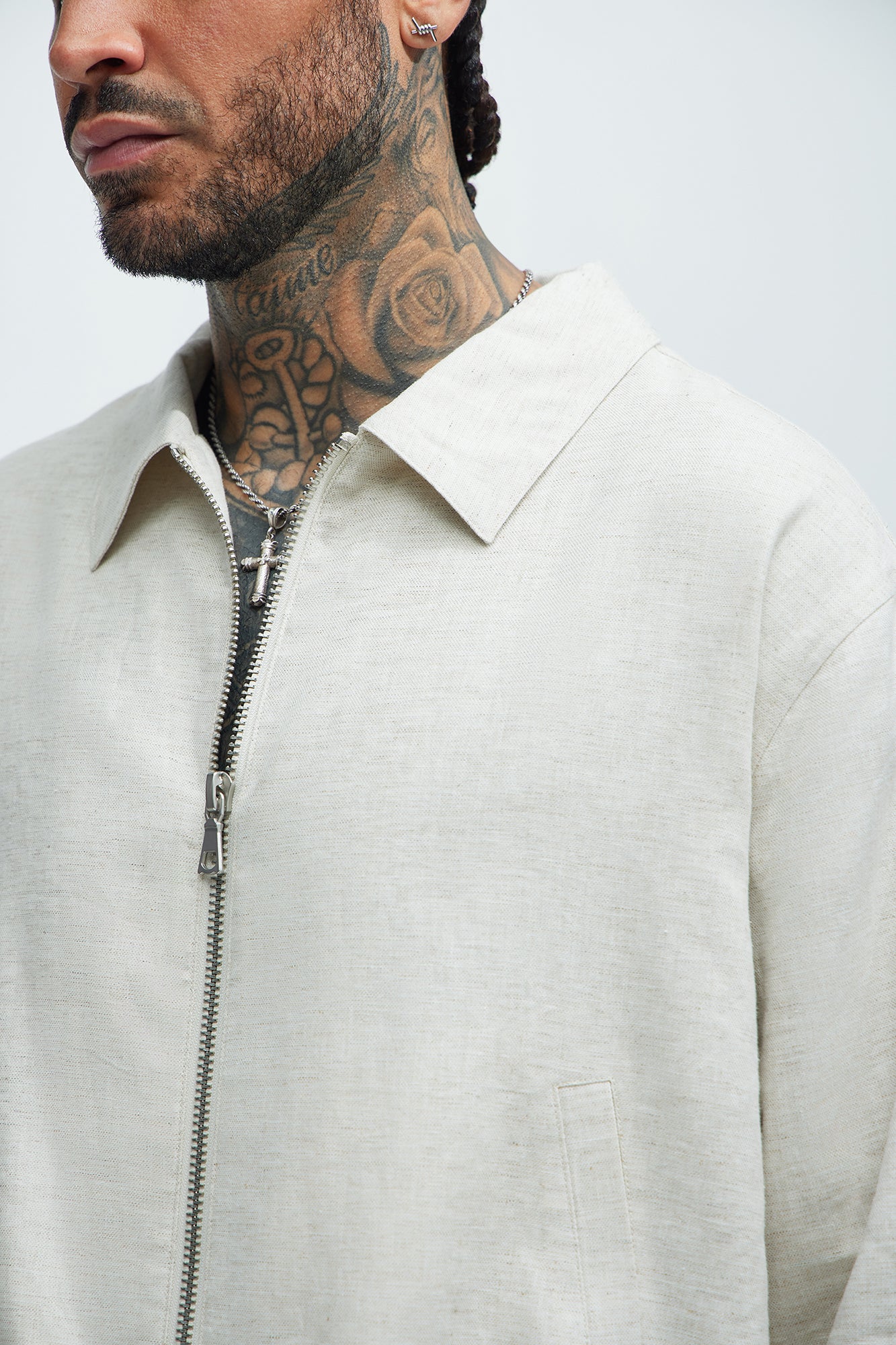 Bahamas Linen Zip Jacket - Oatmeal - Image 3