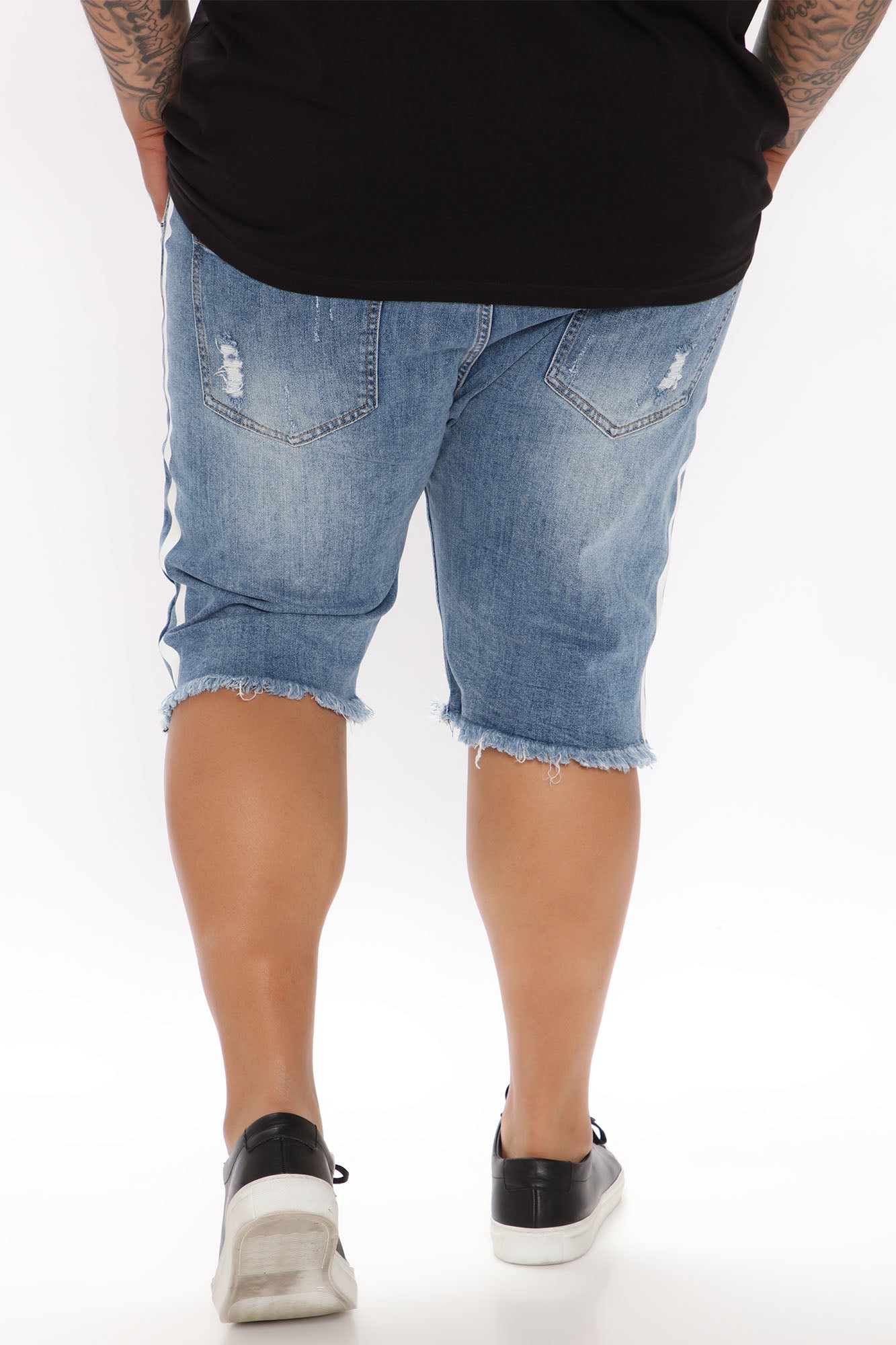 Picture Me Rollin Striped Denim Shorts - Medium Wash - Image 8