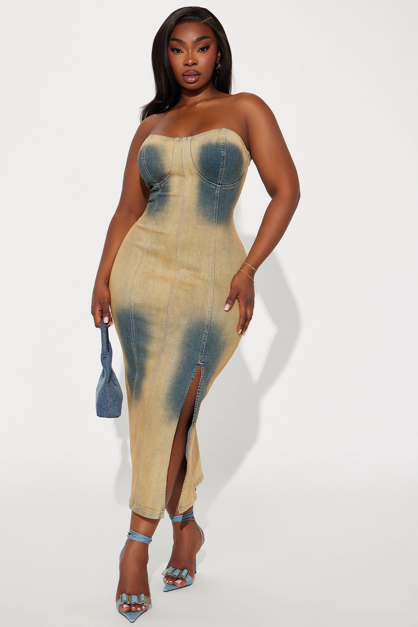 Strut Denim Midi Dress -Tan - Image 4