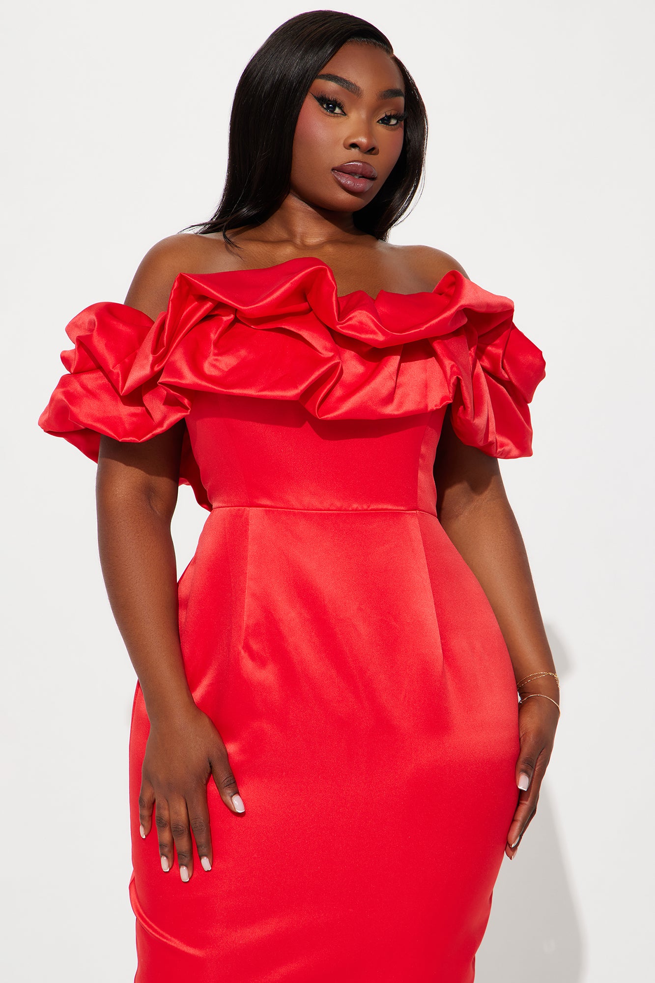 Sabrina Off Shoulder Midi Dress - Red - Image 5