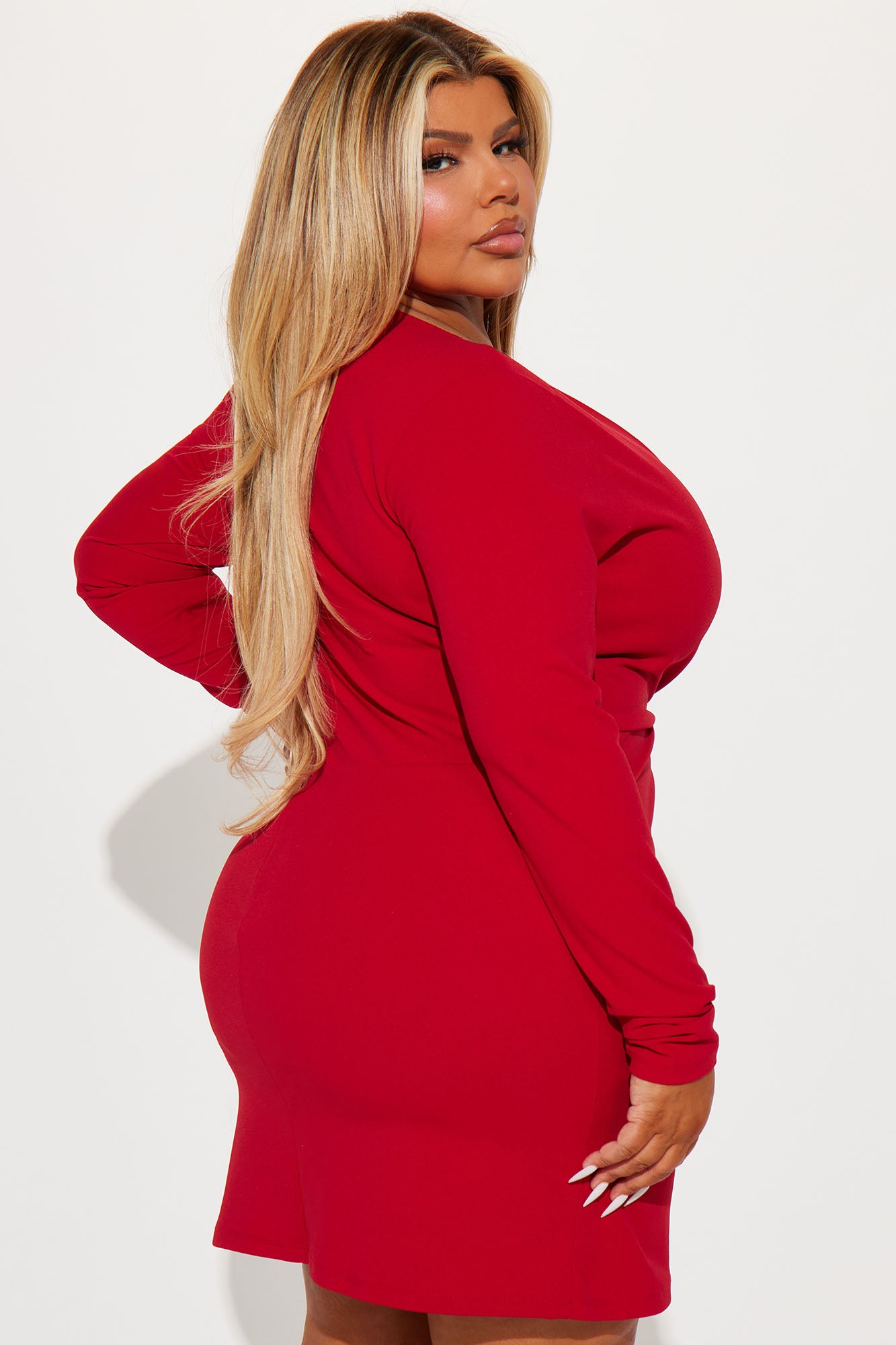 Sophisticated Crepe Mini Dress - Red - Image 6