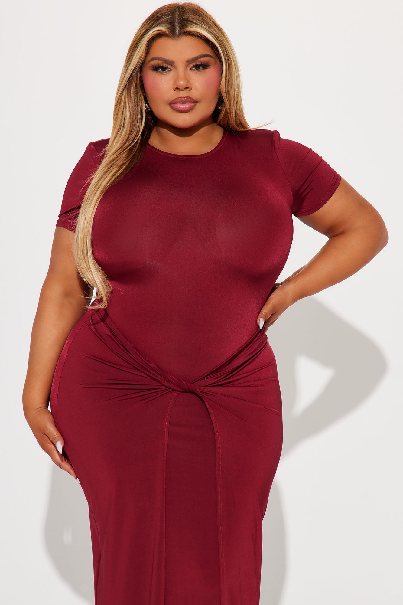 Catarina Slick Short Sleeve Maxi Dress - Brick Red - Image 5