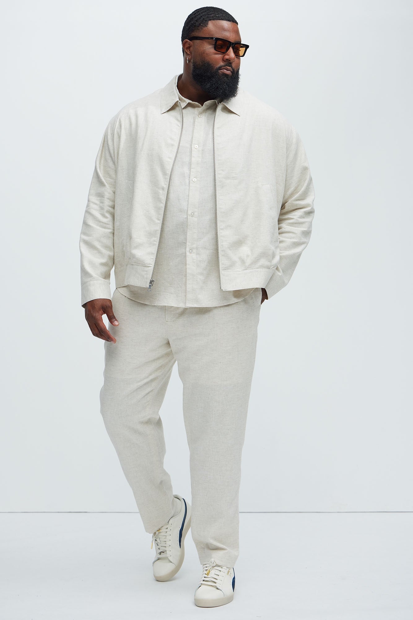 Bahamas Linen Zip Jacket - Oatmeal - Image 6