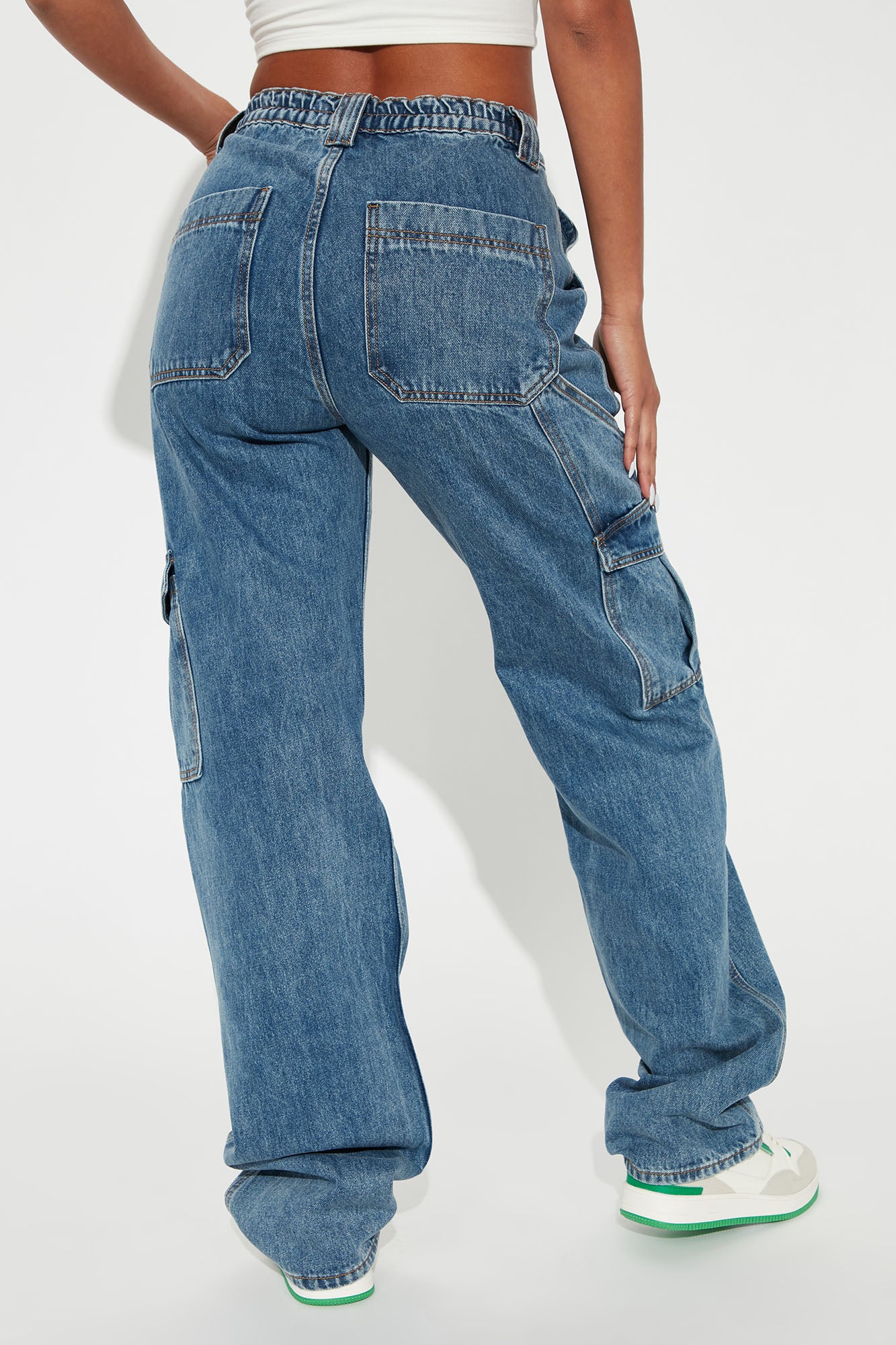 Tall Don't You Worry Wide Leg Cargo Jeans - Medium Blue Wash - Image 4