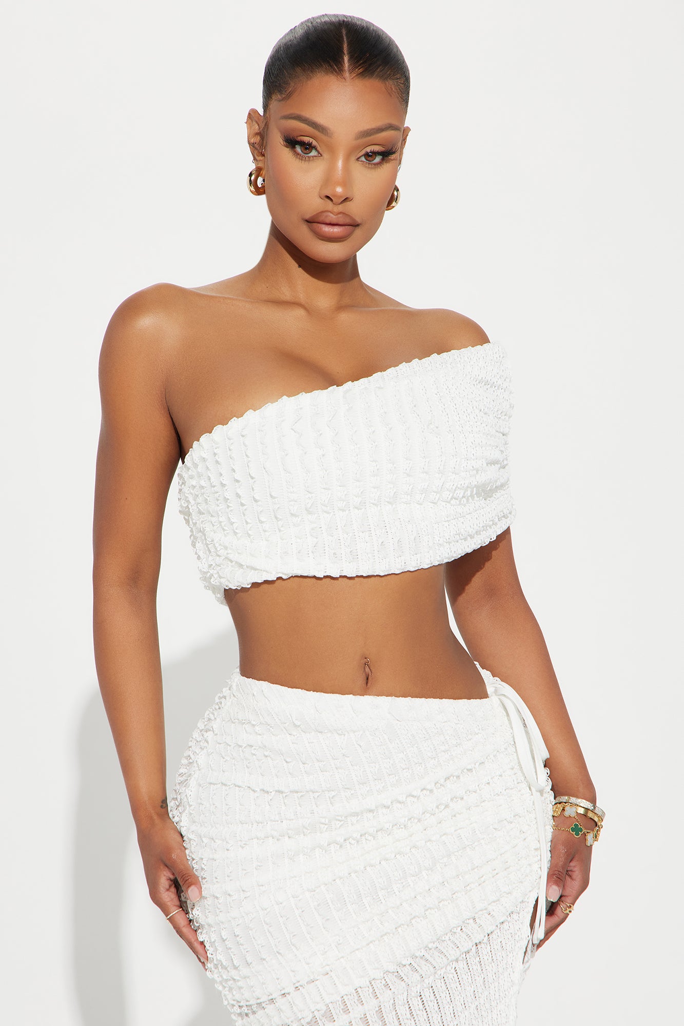 Angelic One Shoulder Midi Skirt Set - Ivory - Image 3