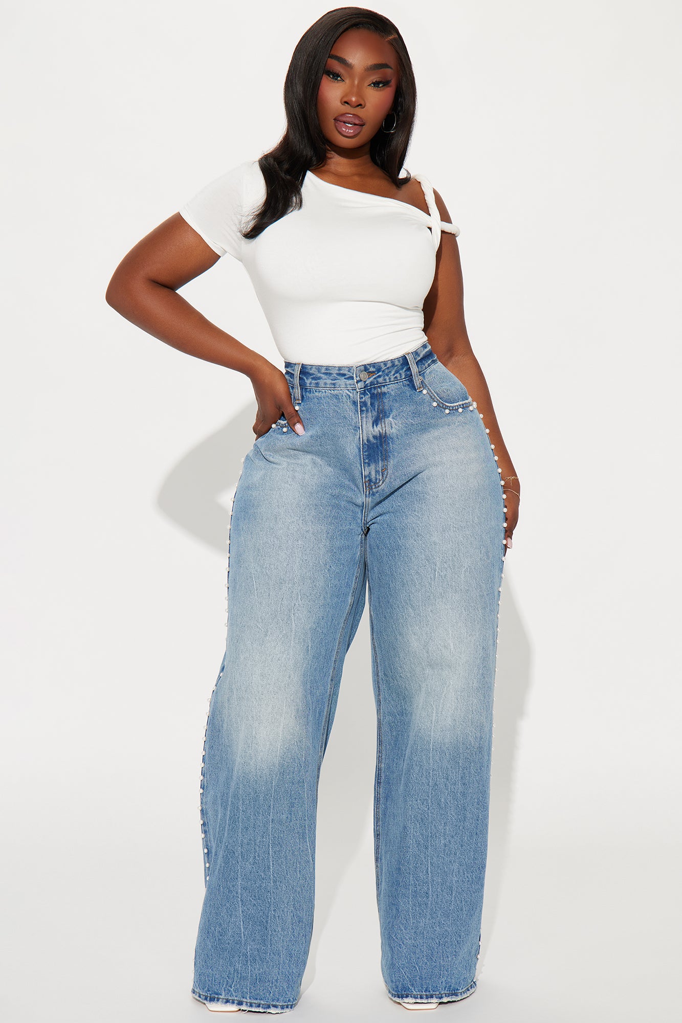 Clutching My Pearls Baggy Wide Leg Jeans - Medium Wash - Image 6