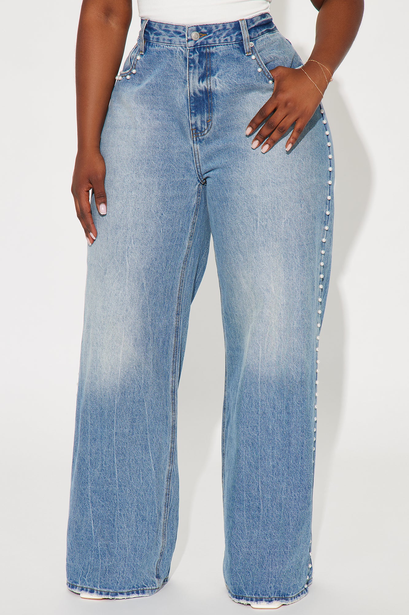 Clutching My Pearls Baggy Wide Leg Jeans - Medium Wash - Image 7