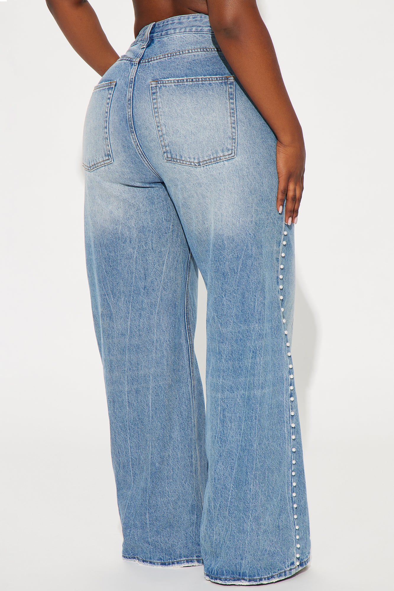 Clutching My Pearls Baggy Wide Leg Jeans - Medium Wash - Image 9