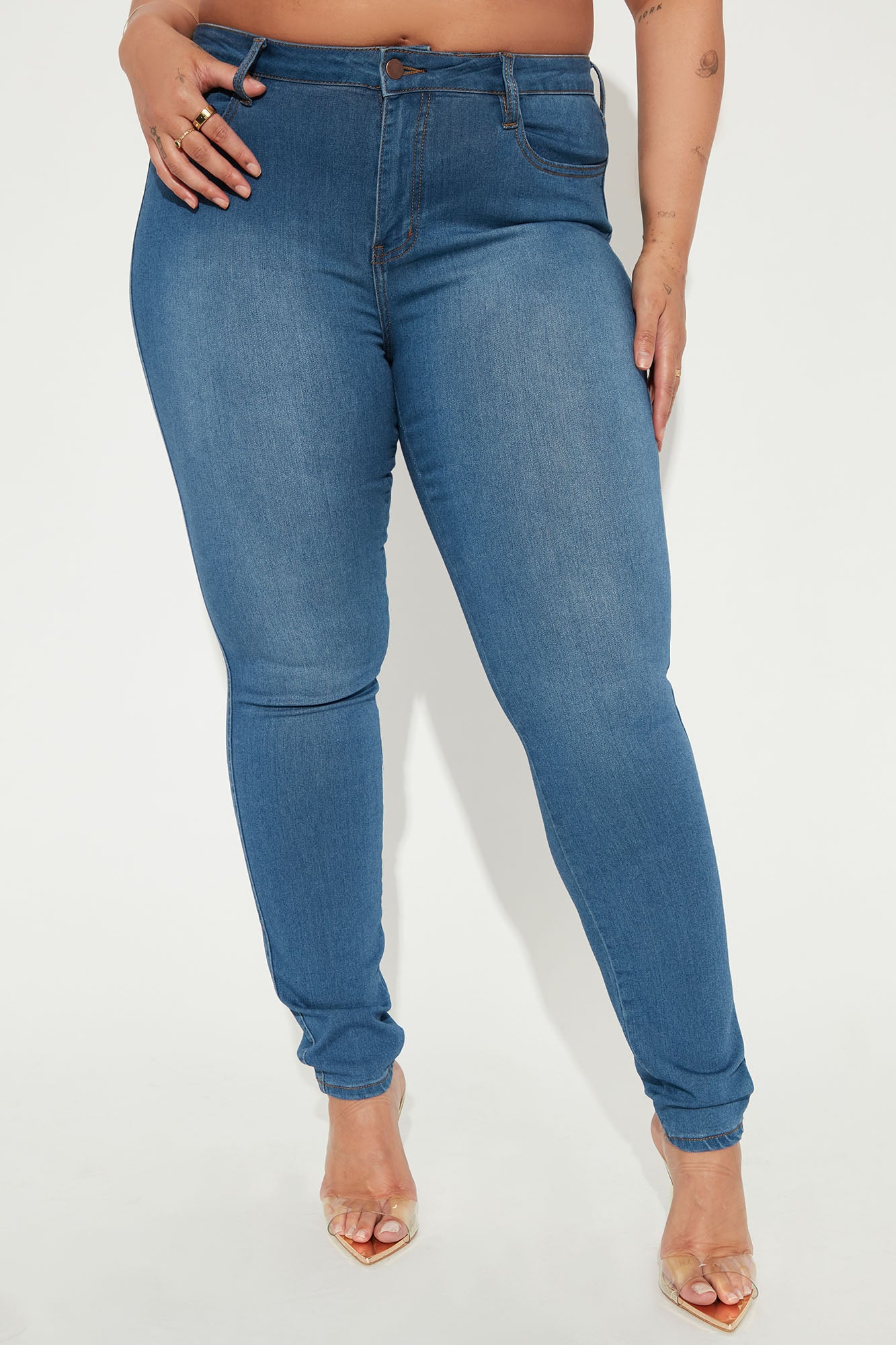 Classic Mid Rise Skinny Jeans - Medium Blue Wash - Image 5