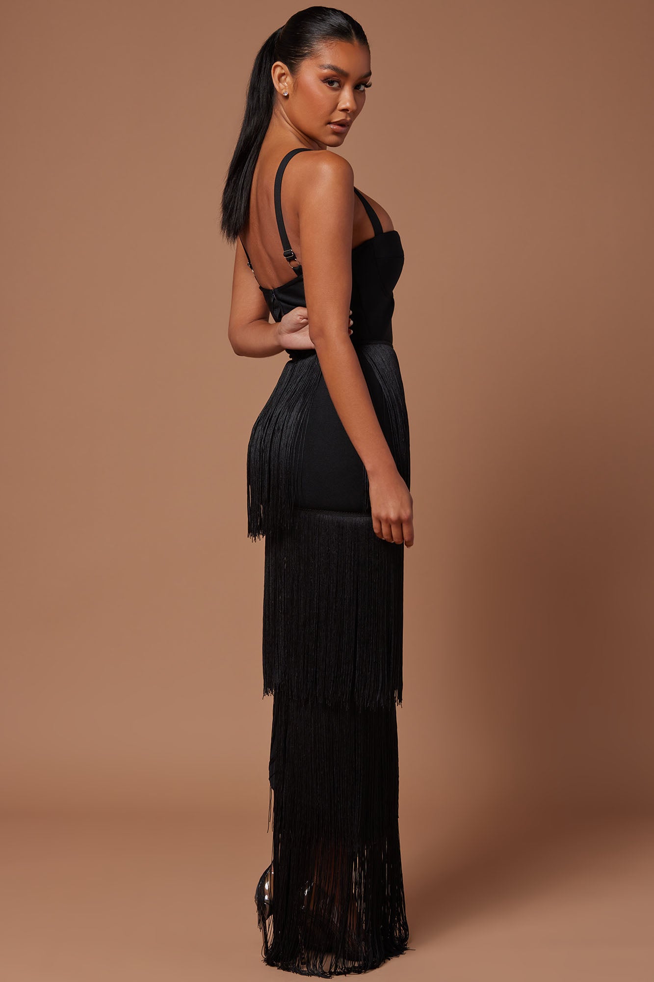 Faye Bandage Fringe Maxi Dress - Black - Image 4